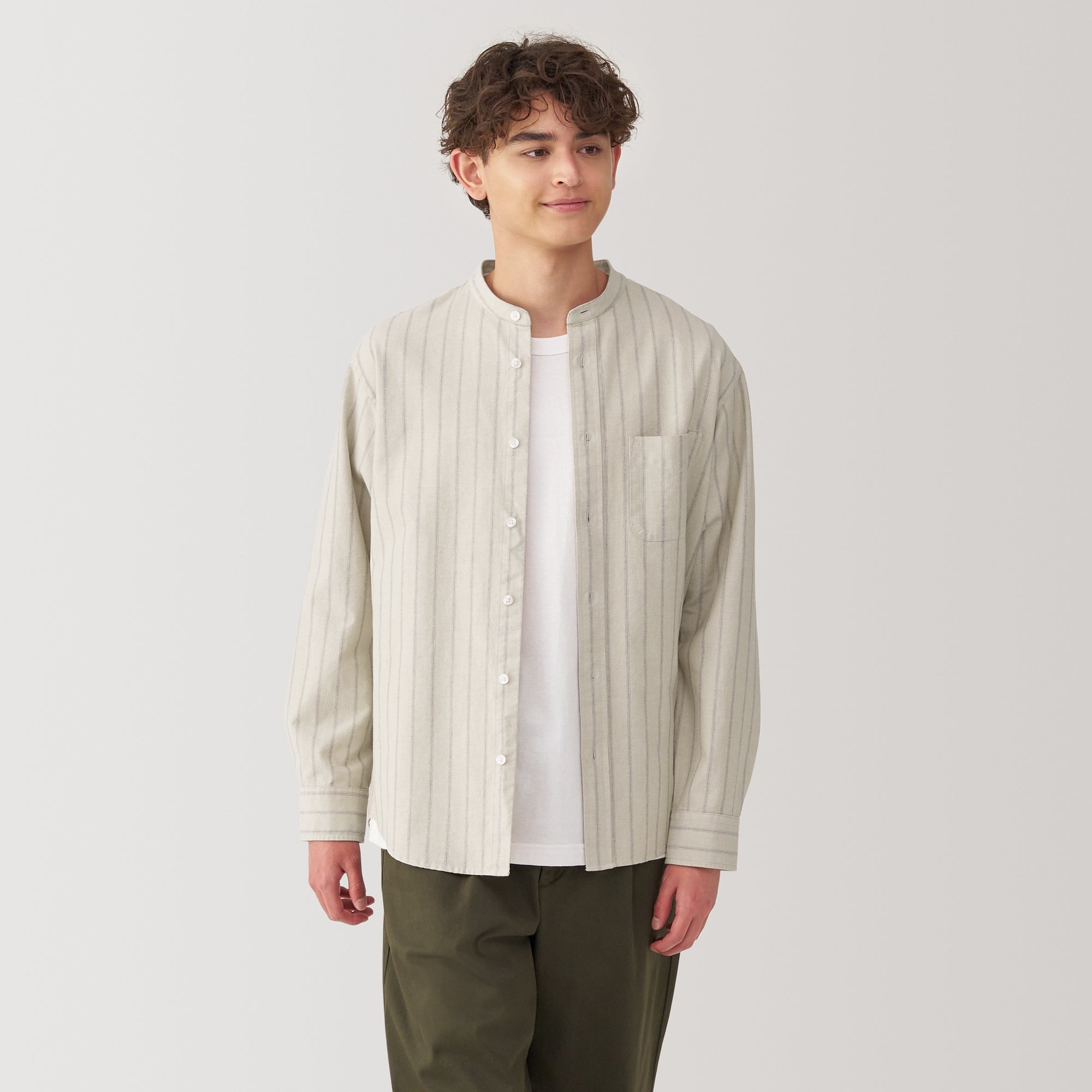 Men's Washed Oxford Stand Collar Shirt