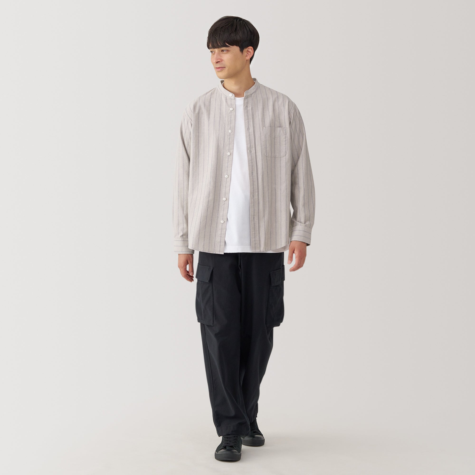 Men's Washed Oxford Stand Collar Shirt