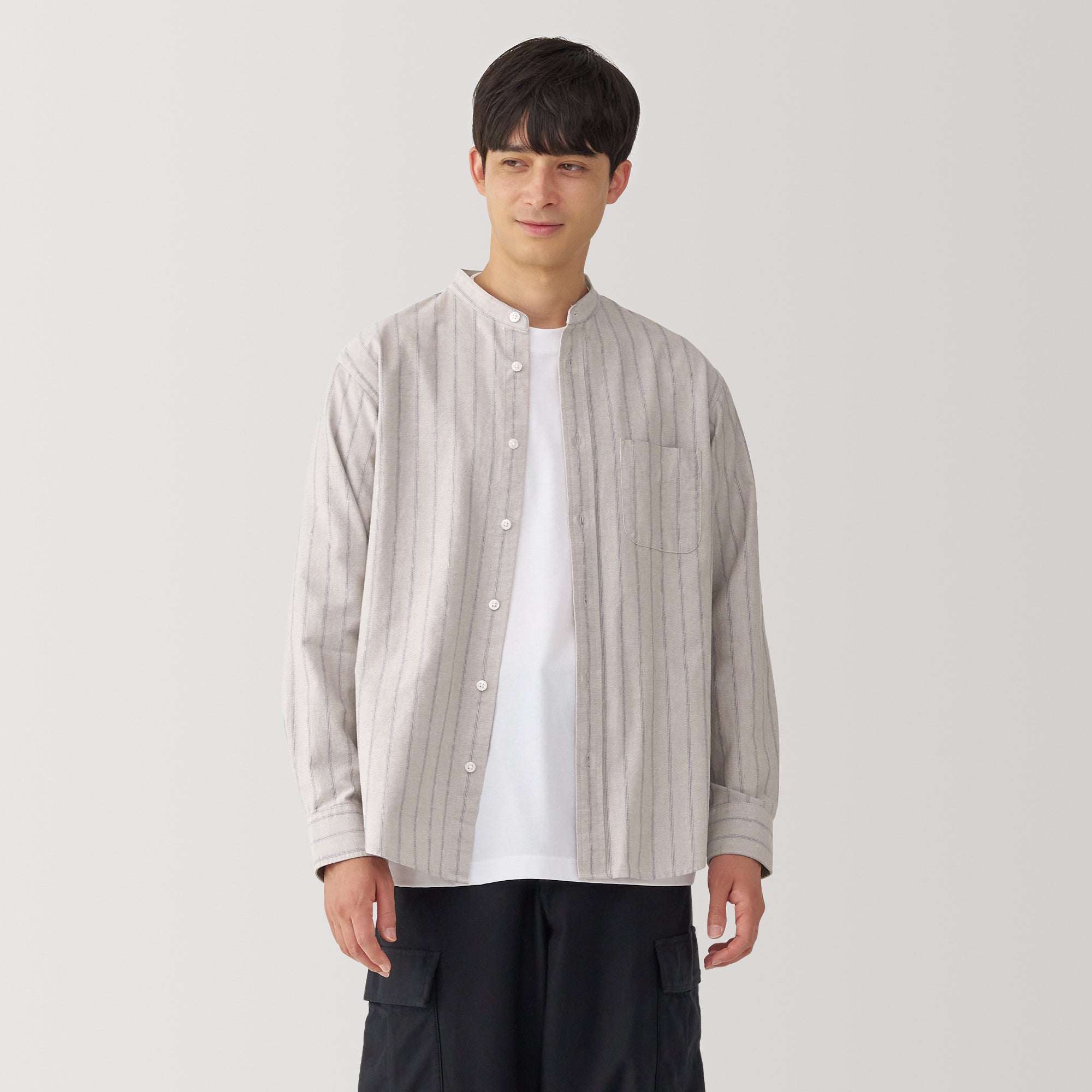 Men's Washed Oxford Stand Collar Shirt