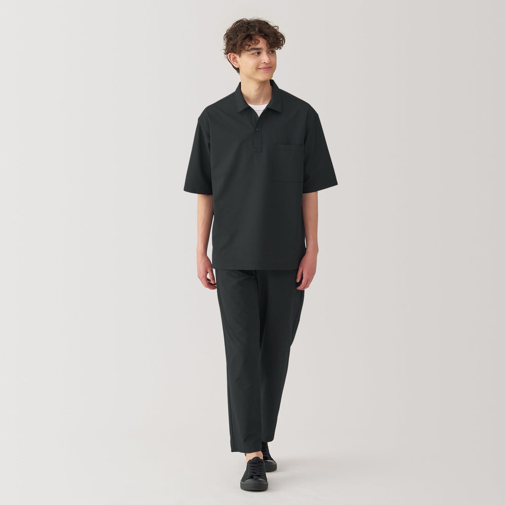 Men's Breathable Wide Half Sleeve Woven Polo Shirt