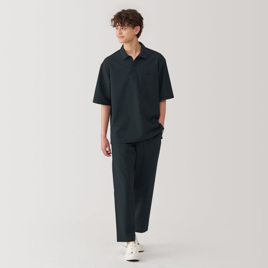 Men's Breathable Wide Half Sleeve Woven Polo Shirt
