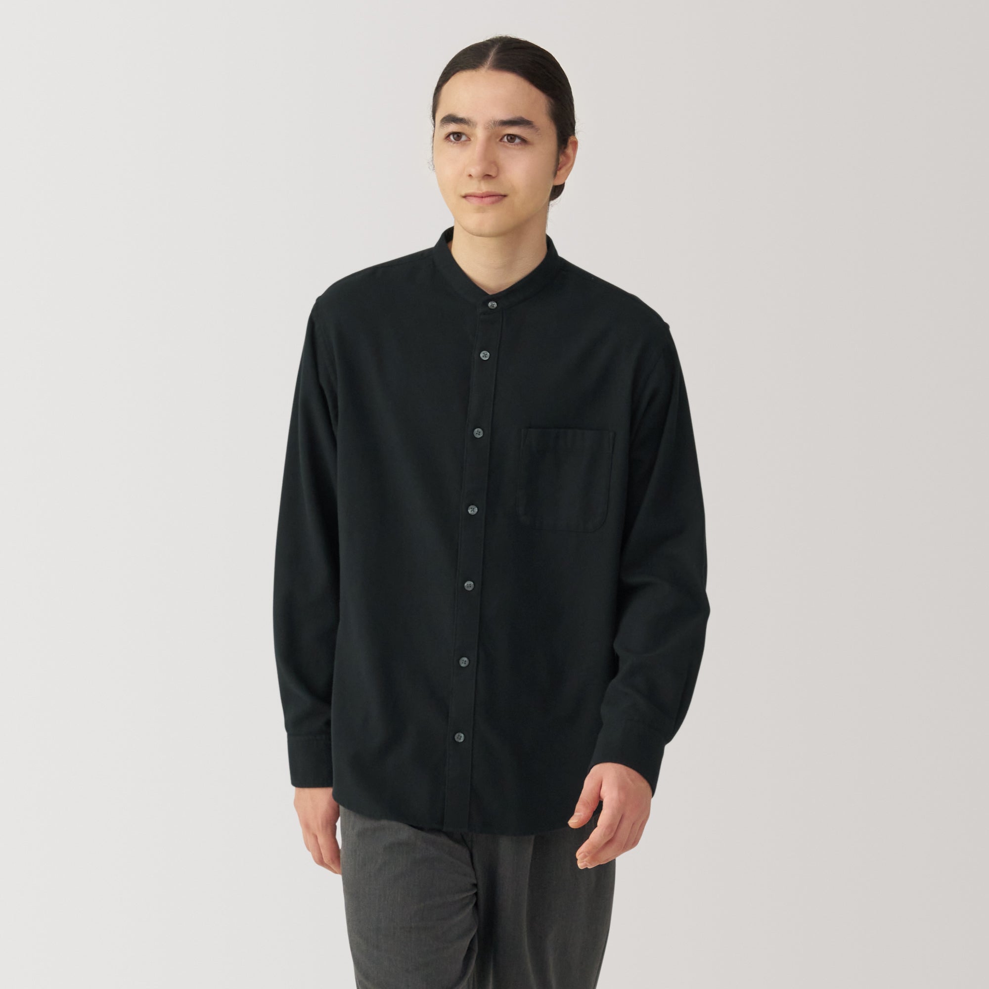 Men's Flannel Stand Collar Long Sleeve Shirt