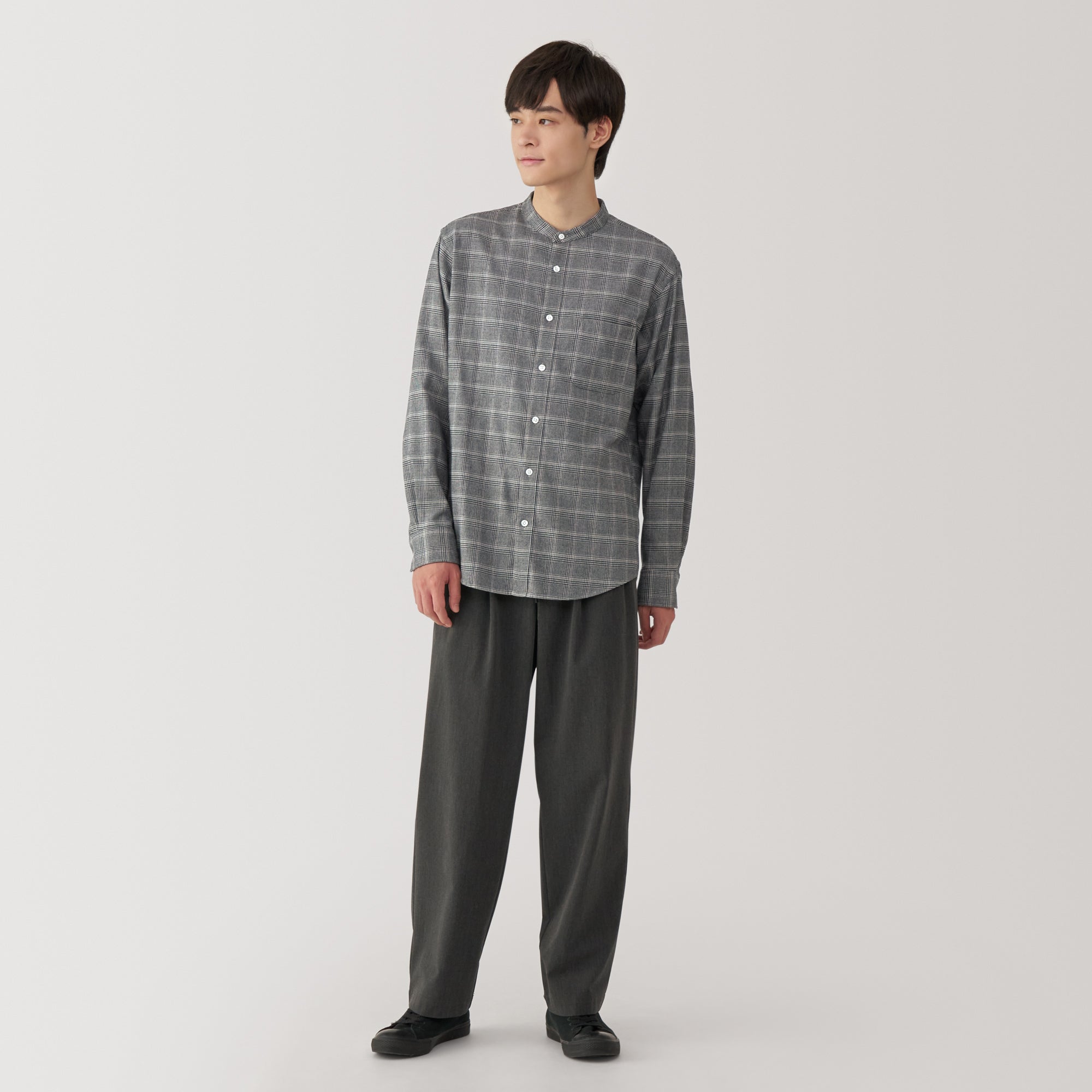 Men's Flannel Stand Collar Long Sleeve Shirt