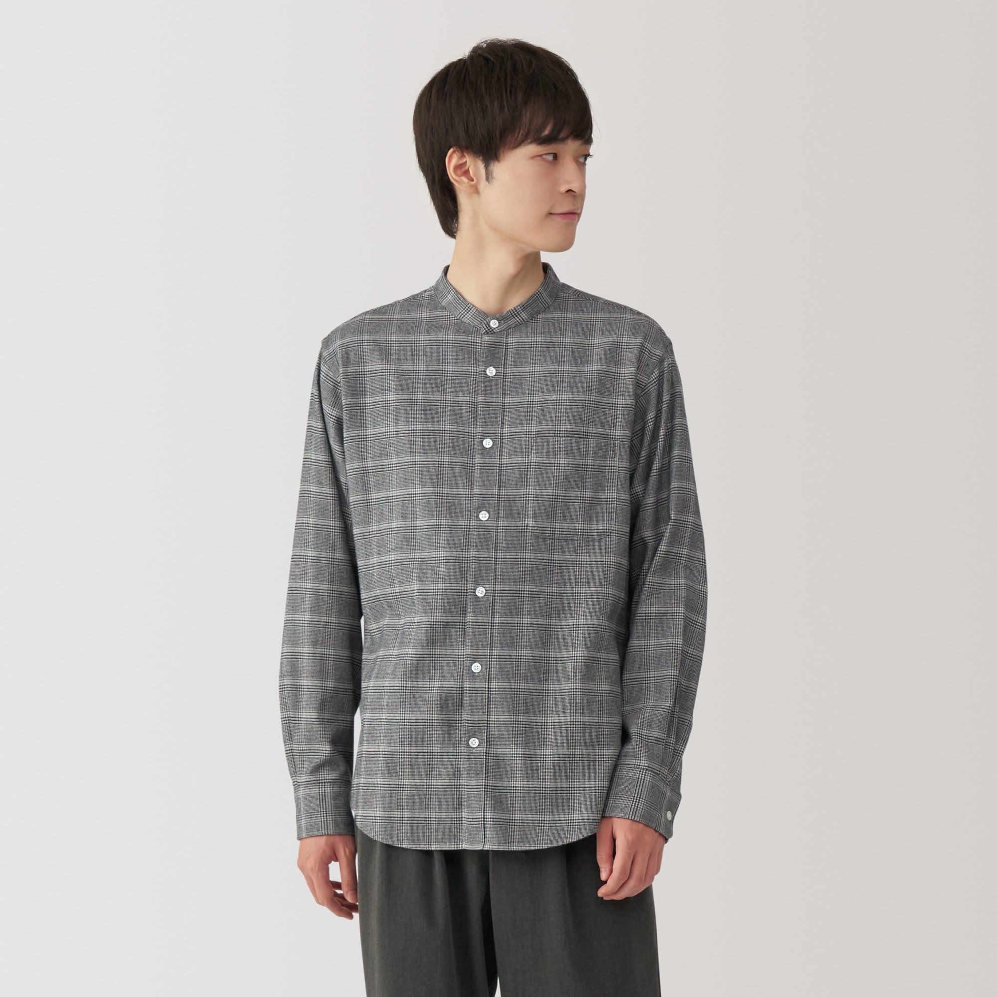 Men's Flannel Stand Collar Long Sleeve Shirt