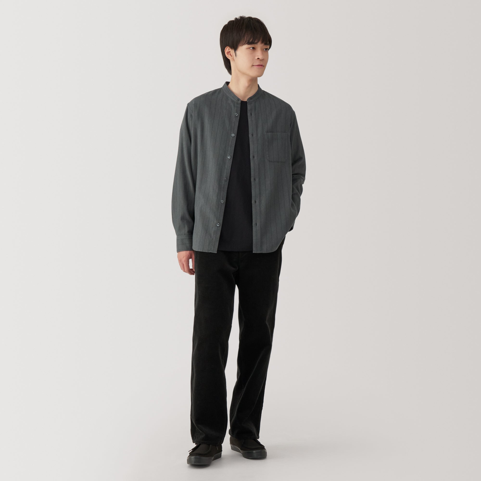 Men's Flannel Stand Collar Long Sleeve Shirt