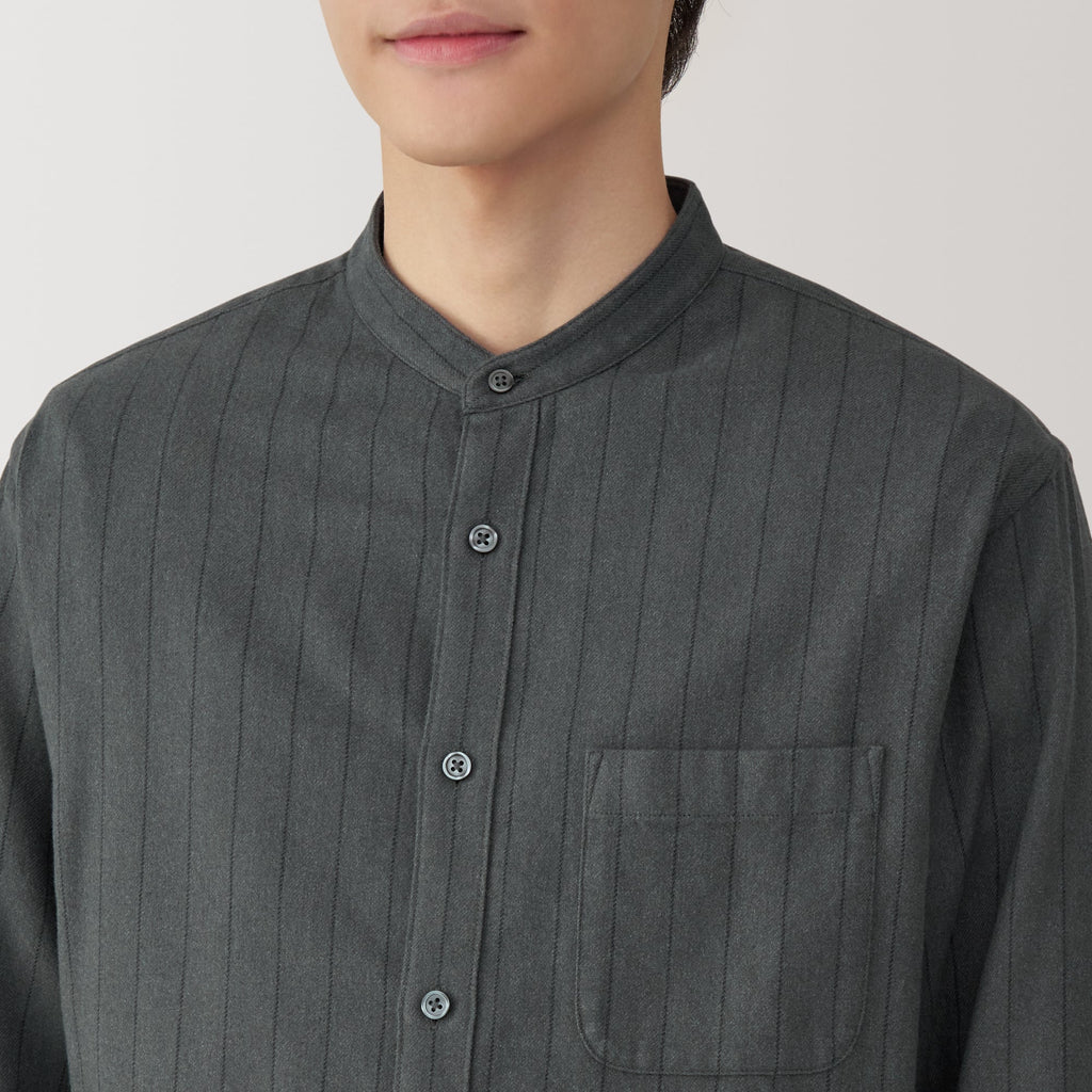 Men's Flannel Stand Collar Long Sleeve Shirt