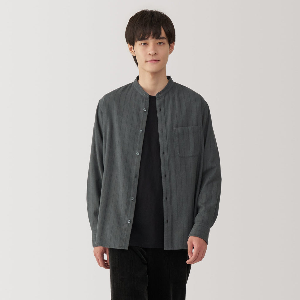 Men's Flannel Stand Collar Long Sleeve Shirt