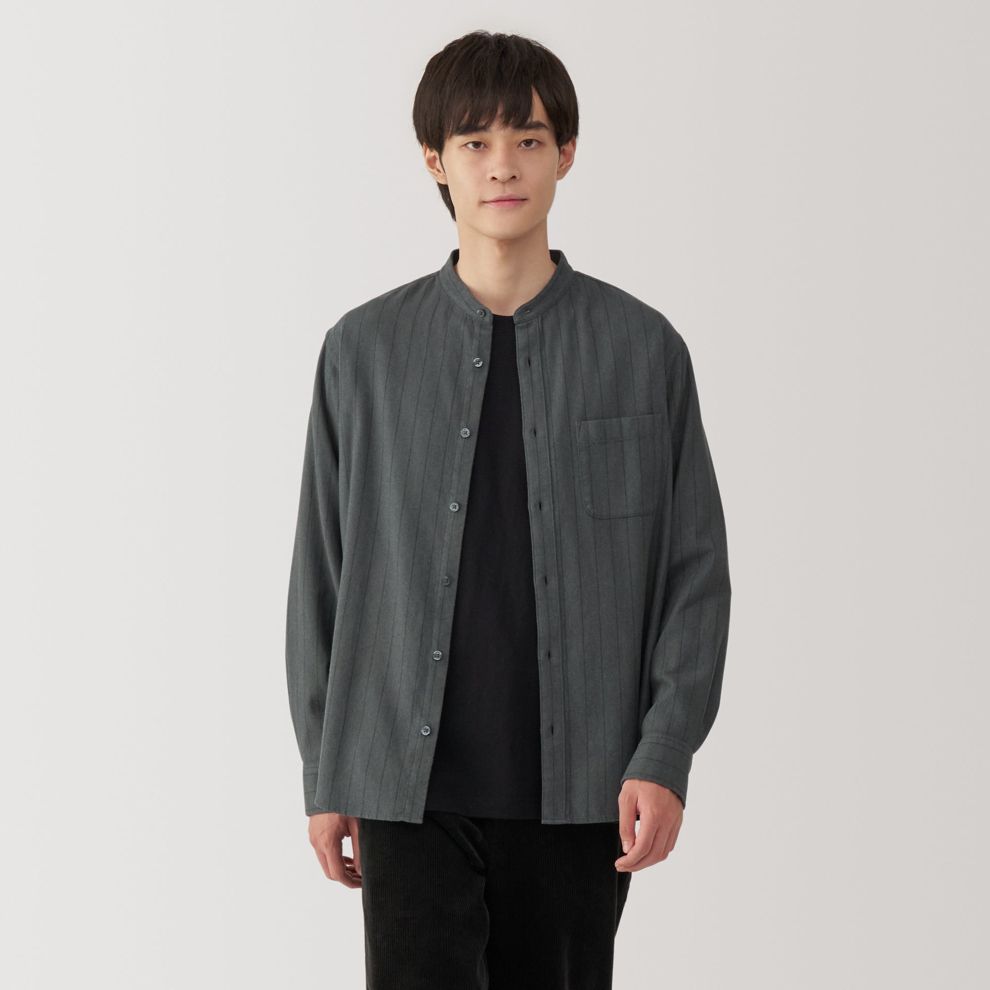 Men's Flannel Stand Collar Long Sleeve Shirt