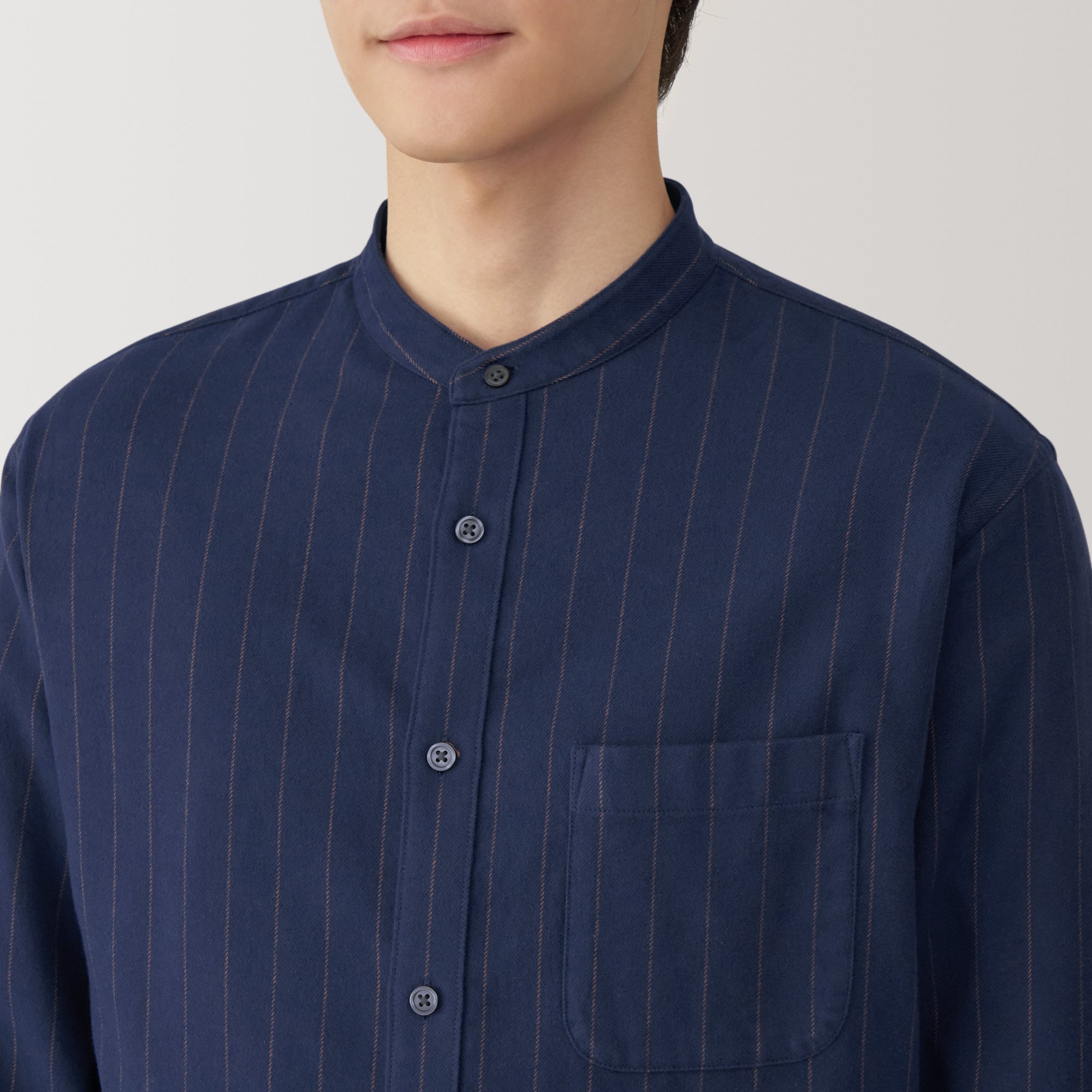 Men's Flannel Stand Collar Long Sleeve Shirt