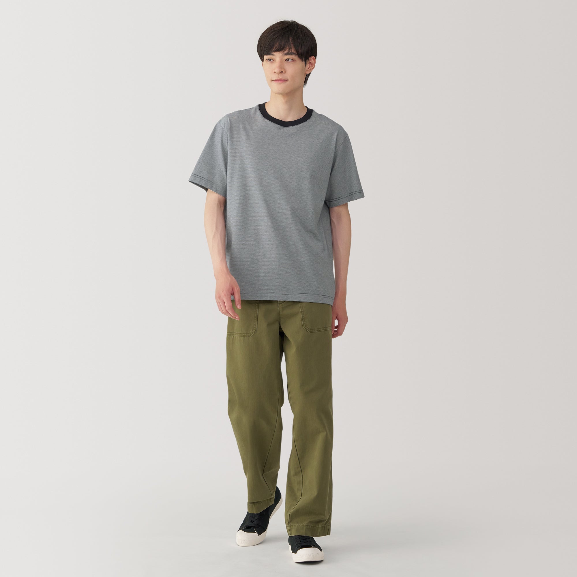 Men's Jersey Crew Neck Short Sleeve Striped T-Shirt