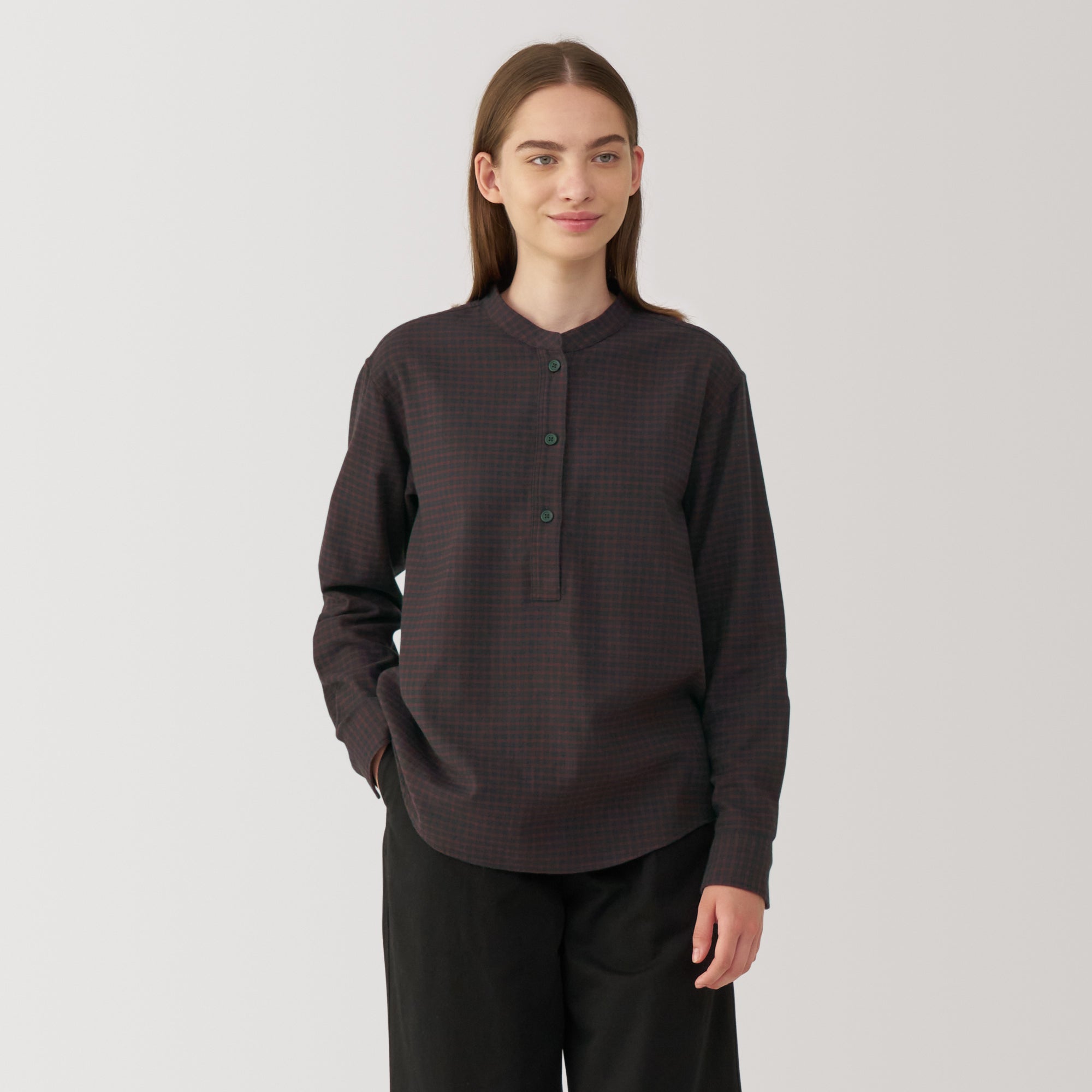 Women's Flannel Stand Collar Blouse