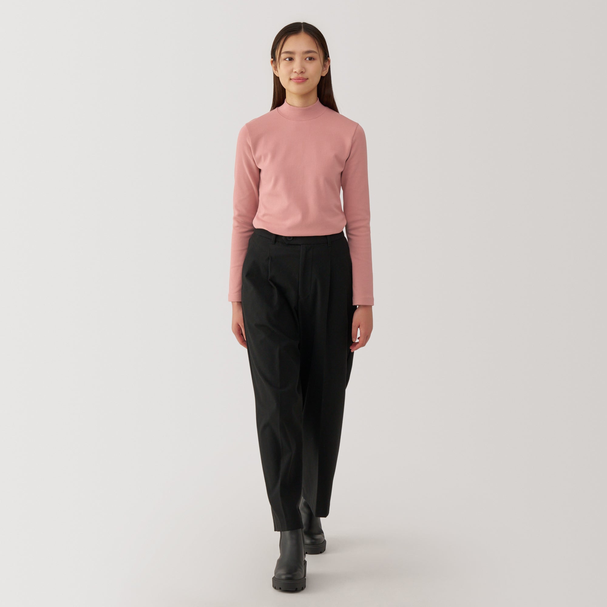 Women's Brushed Ribbed High Neck Long Sleeve T-Shirt
