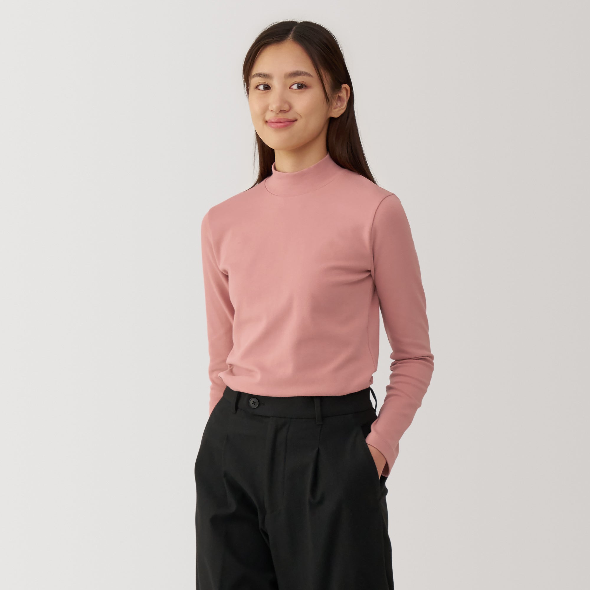 Women's Brushed Ribbed High Neck Long Sleeve T-Shirt