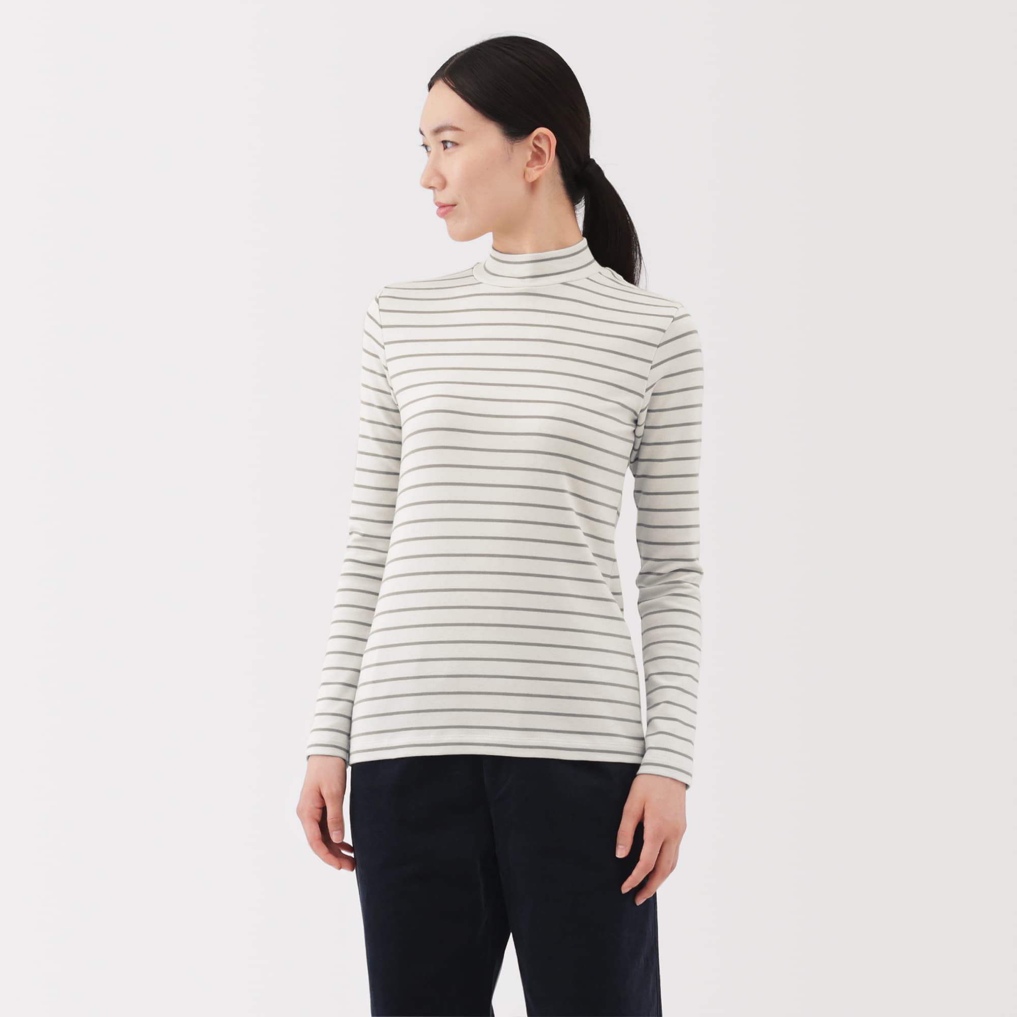 Women's Brushed Ribbed High Neck Long Sleeve T-Shirt