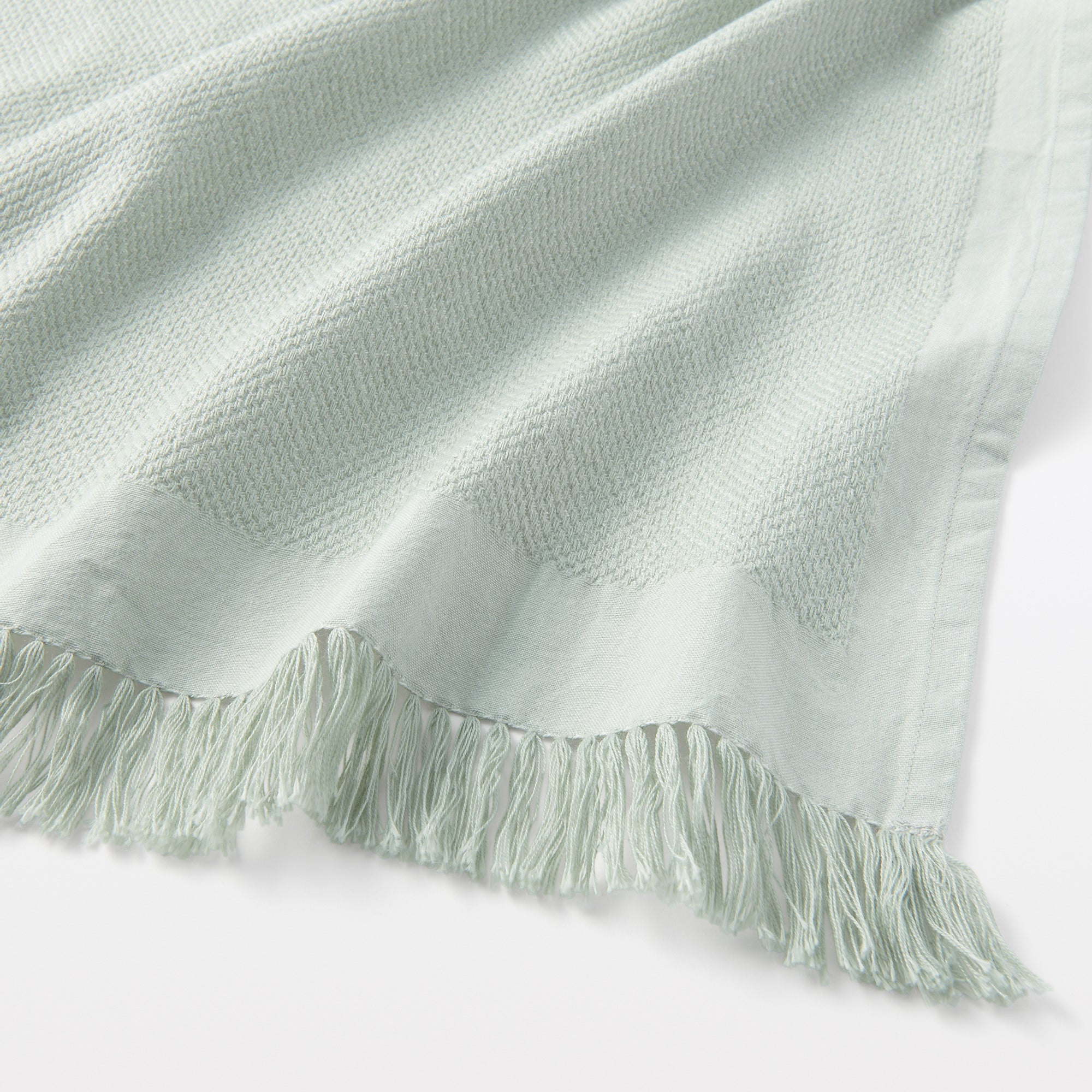 Indian Cotton Multipurpose Cloth with Fringes - Light Green