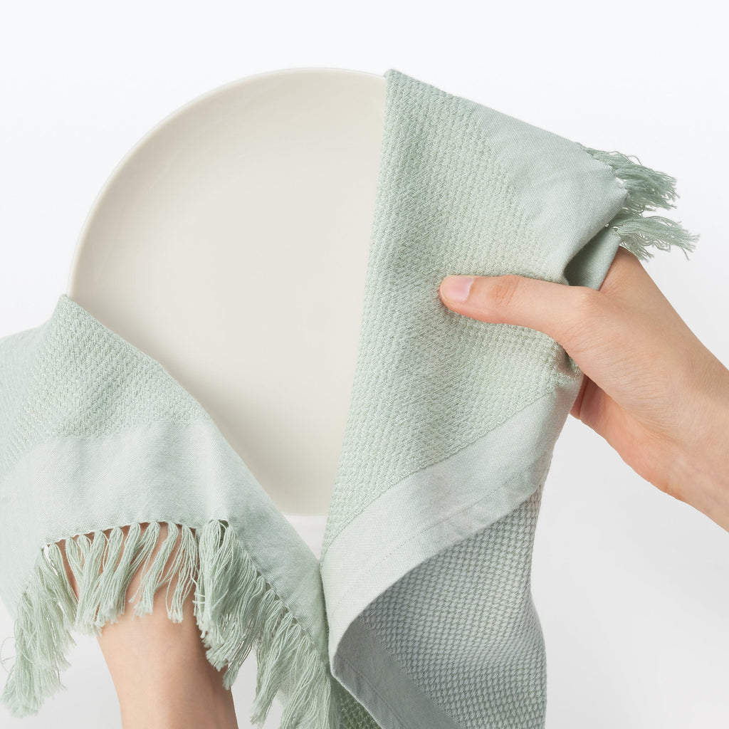 Indian Cotton Multipurpose Cloth with Fringes - Light Green