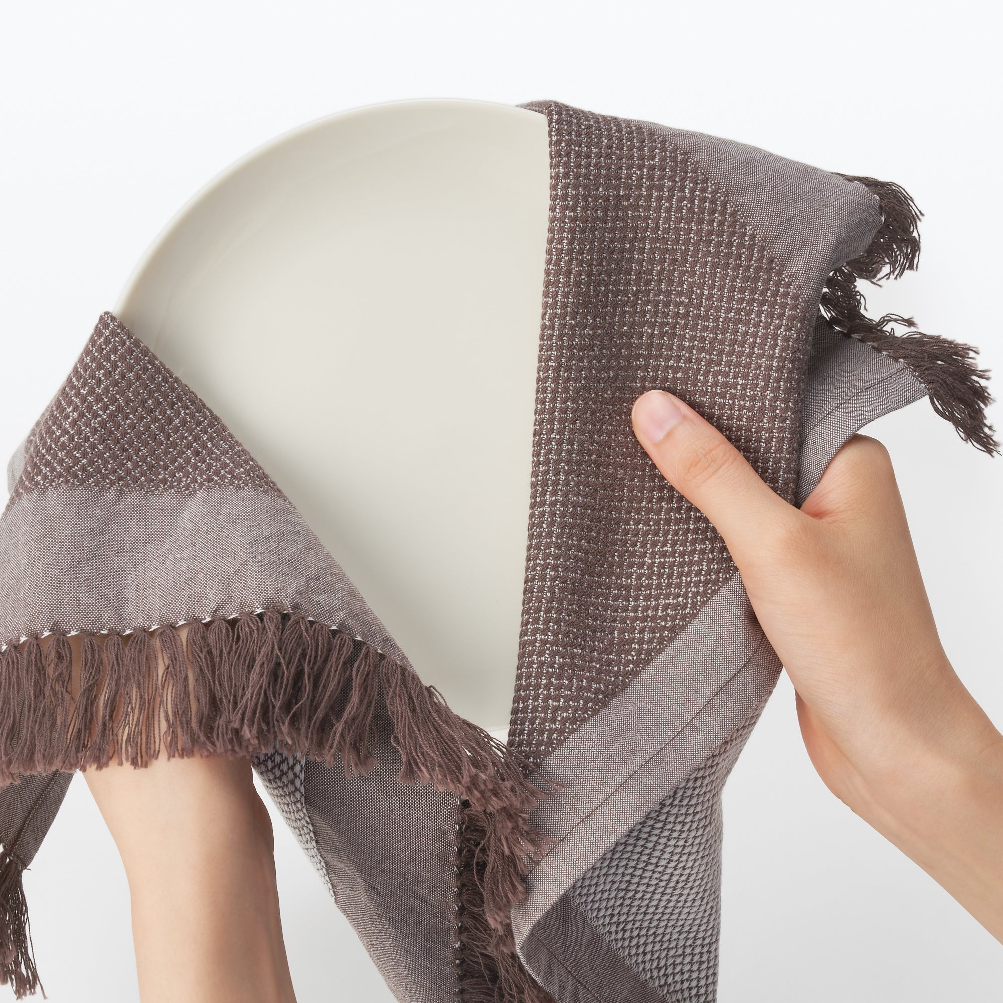 Indian Cotton Multipurpose Cloth with Fringes - Brown