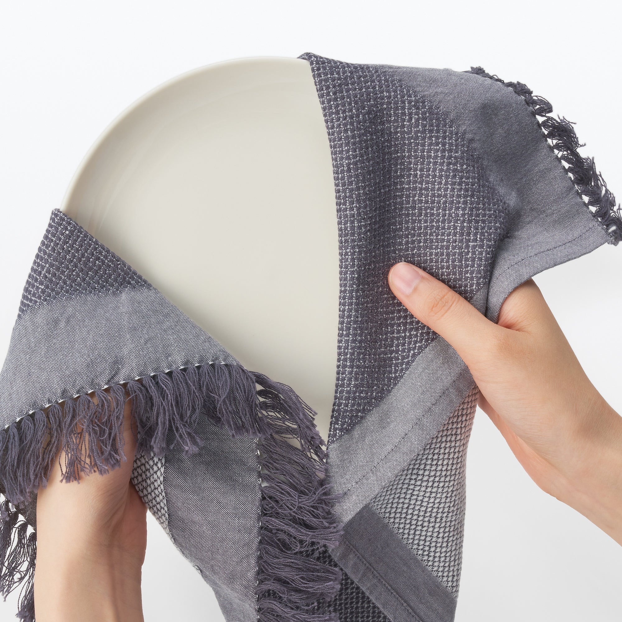 Indian Cotton Multipurpose Cloth with Fringes - Charcoal Gray