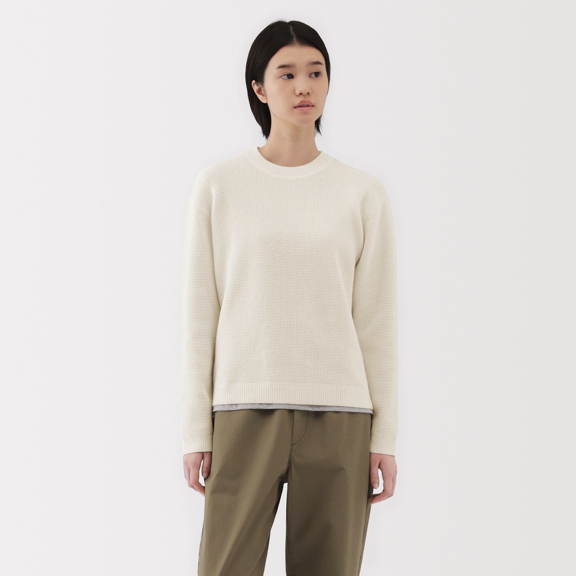 Women's Washable Waffle Knit Crewneck Sweater