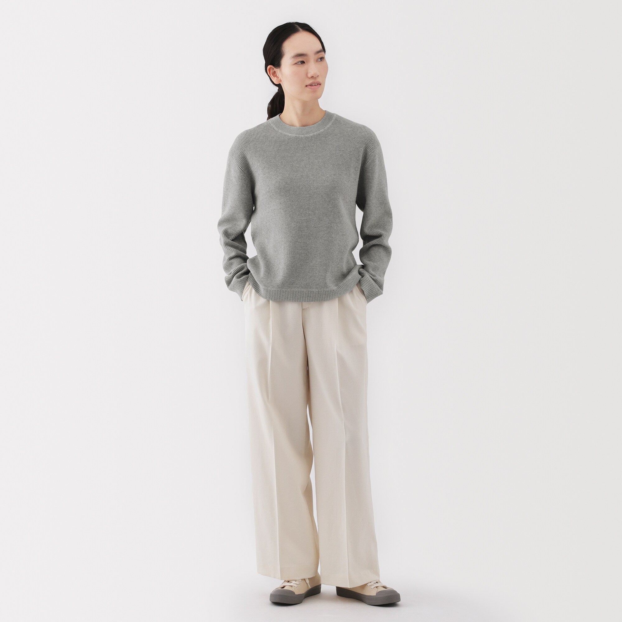 Women's Washable Waffle Knit Crewneck Sweater