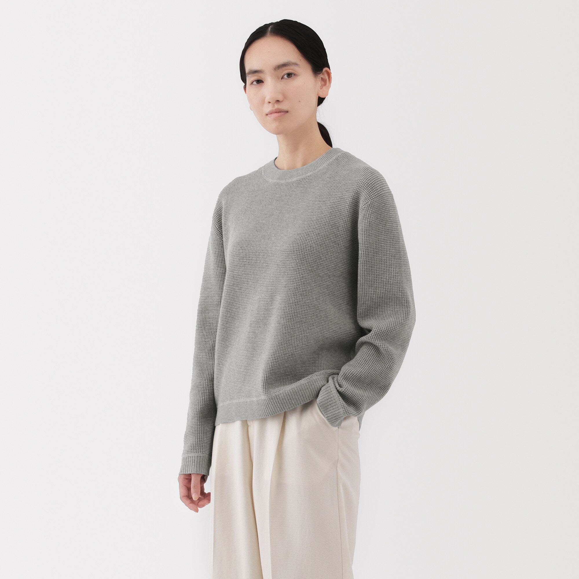 Women's Washable Waffle Knit Crewneck Sweater