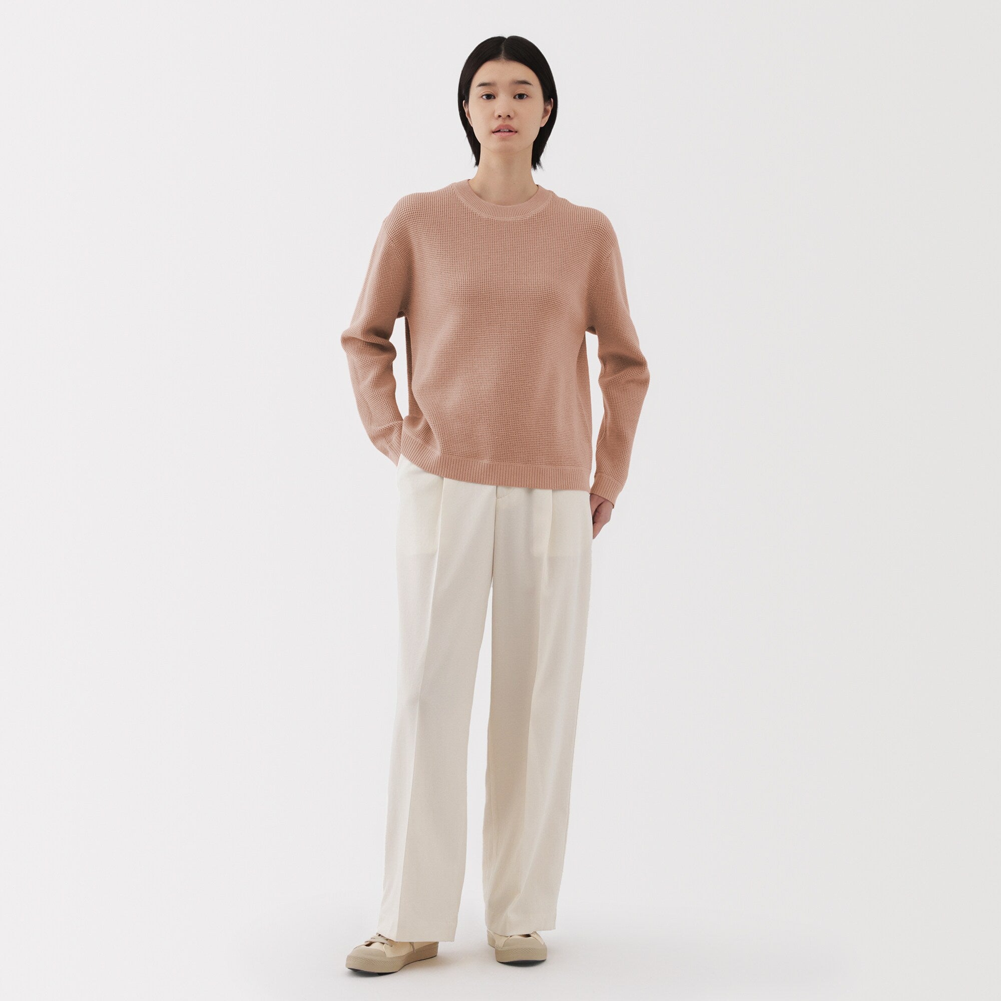 Women's Washable Waffle Knit Crewneck Sweater