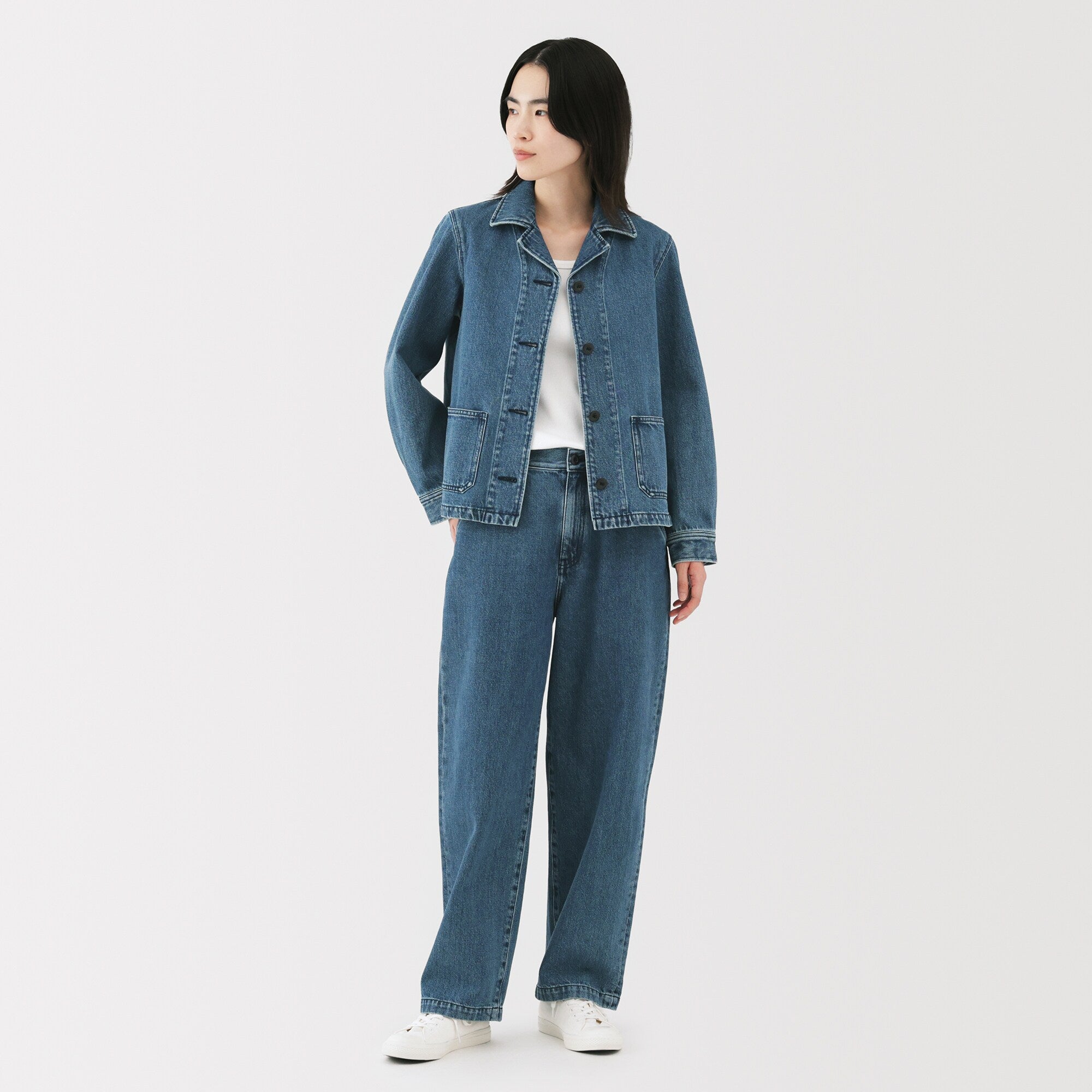 Kapok Blend Denim Wide Tapered Pants