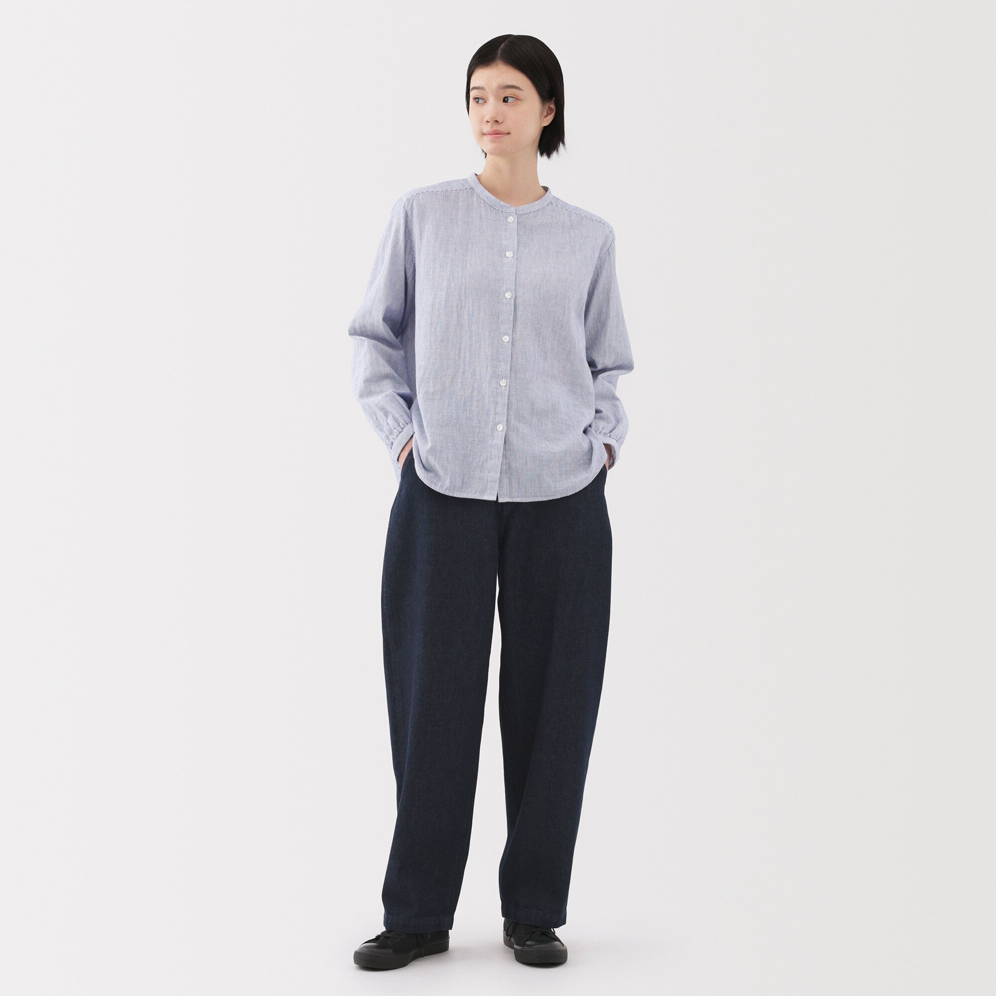 Kapok Blend Denim Wide Tapered Pants