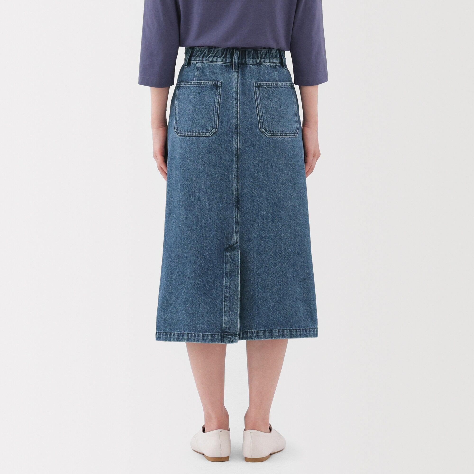 Kapok Blend Denim A-Line Skirt