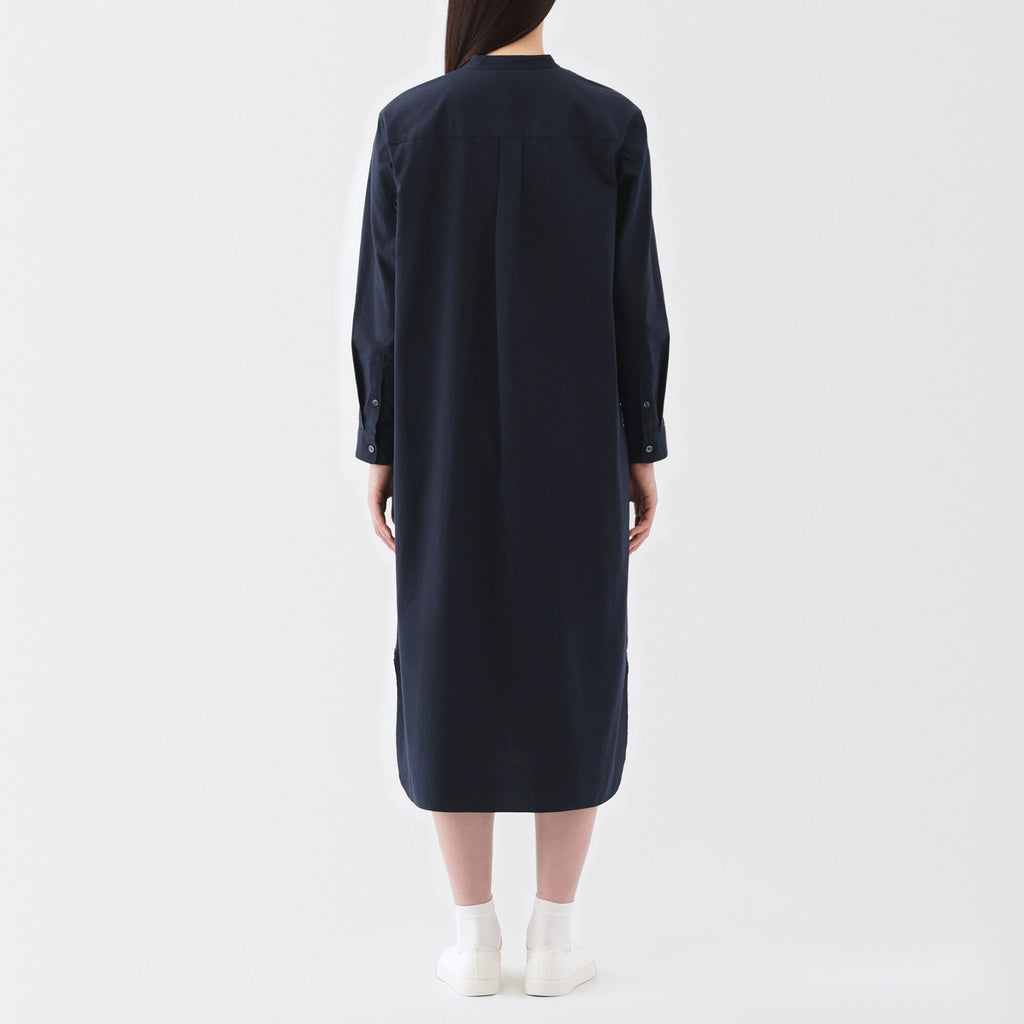 Women's Washed Broadcloth Stand Collar Long-Sleeve Dress