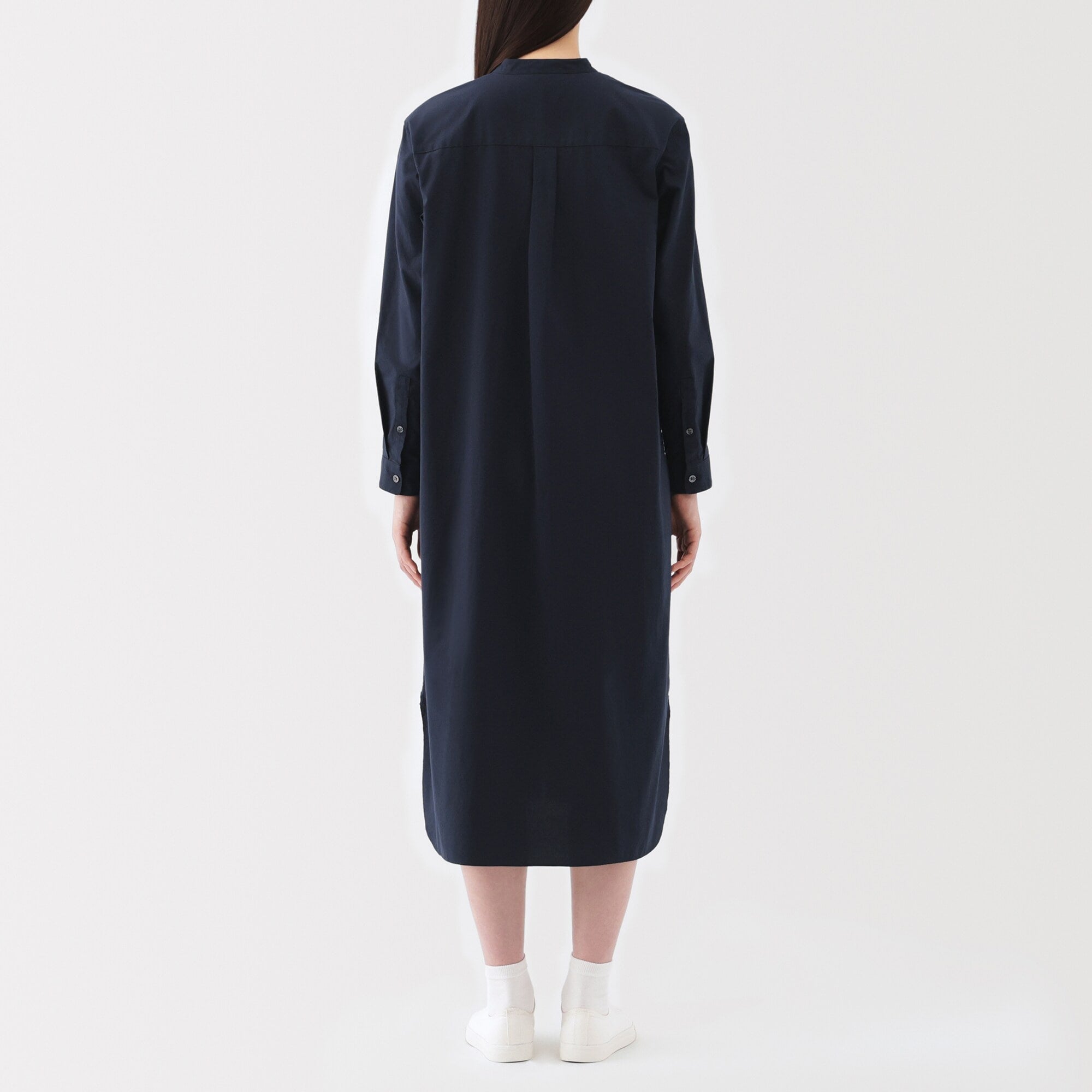 Women's Washed Broadcloth Stand Collar Long-Sleeve Dress