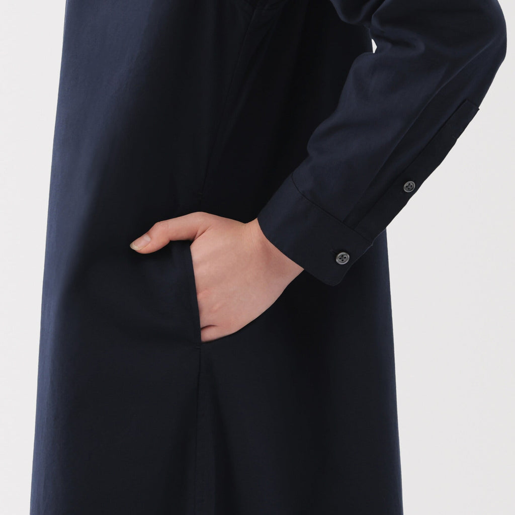 Women's Washed Broadcloth Stand Collar Long-Sleeve Dress