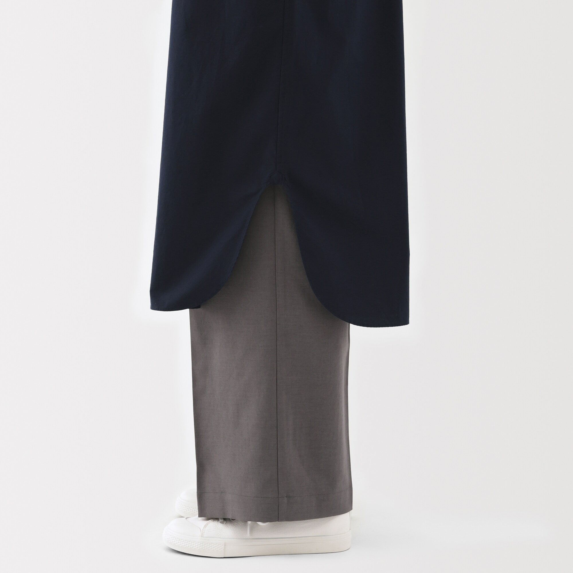 Women's Washed Broadcloth Stand Collar Long-Sleeve Dress