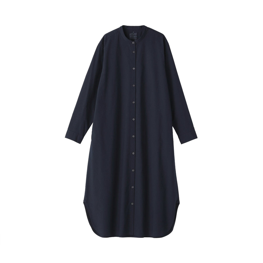Women's Washed Broadcloth Stand Collar Long-Sleeve Dress