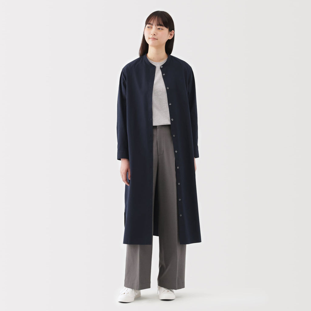 Women's Washed Broadcloth Stand Collar Long-Sleeve Dress