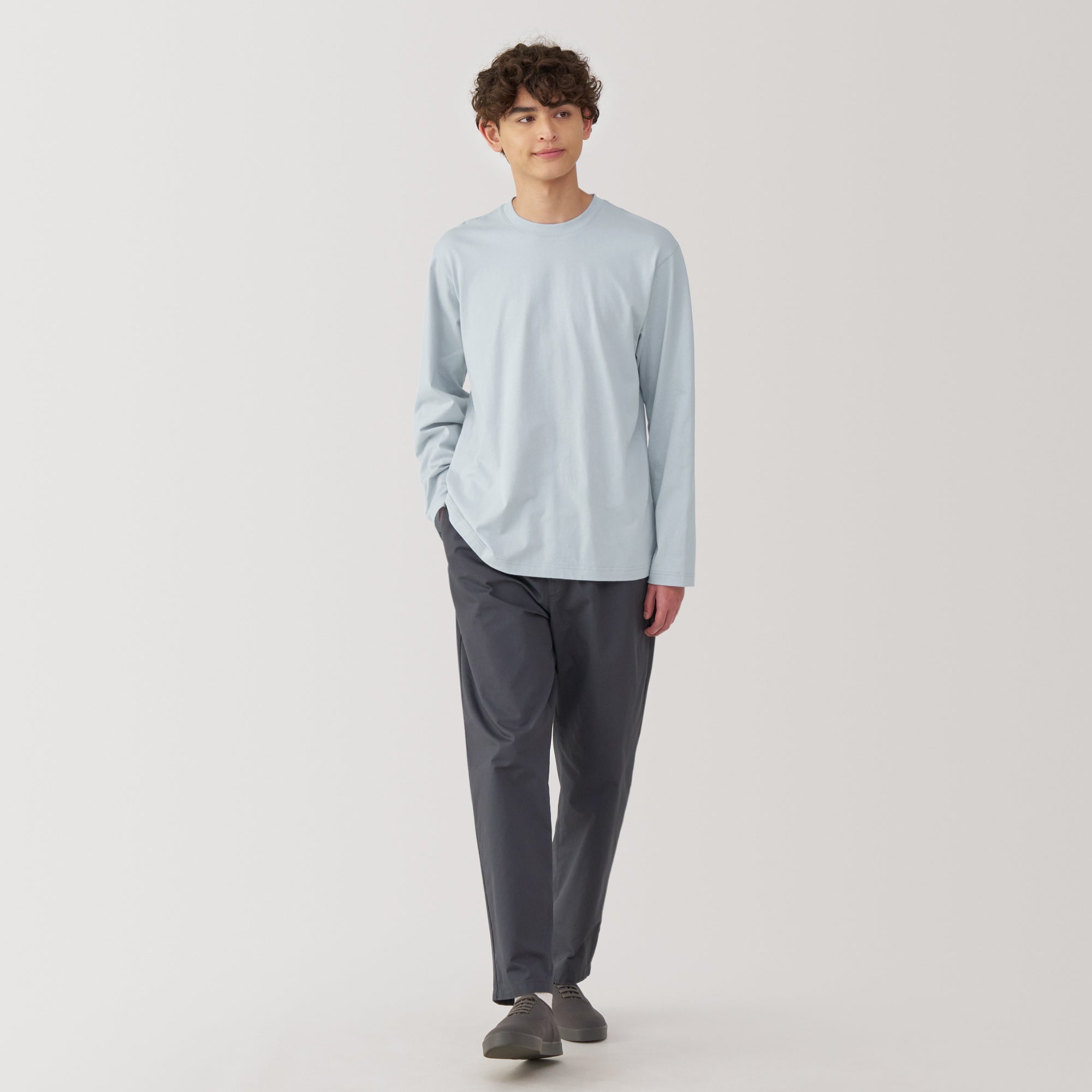 Men's Washed Jersey Crew Neck Long Sleeve T-Shirt
