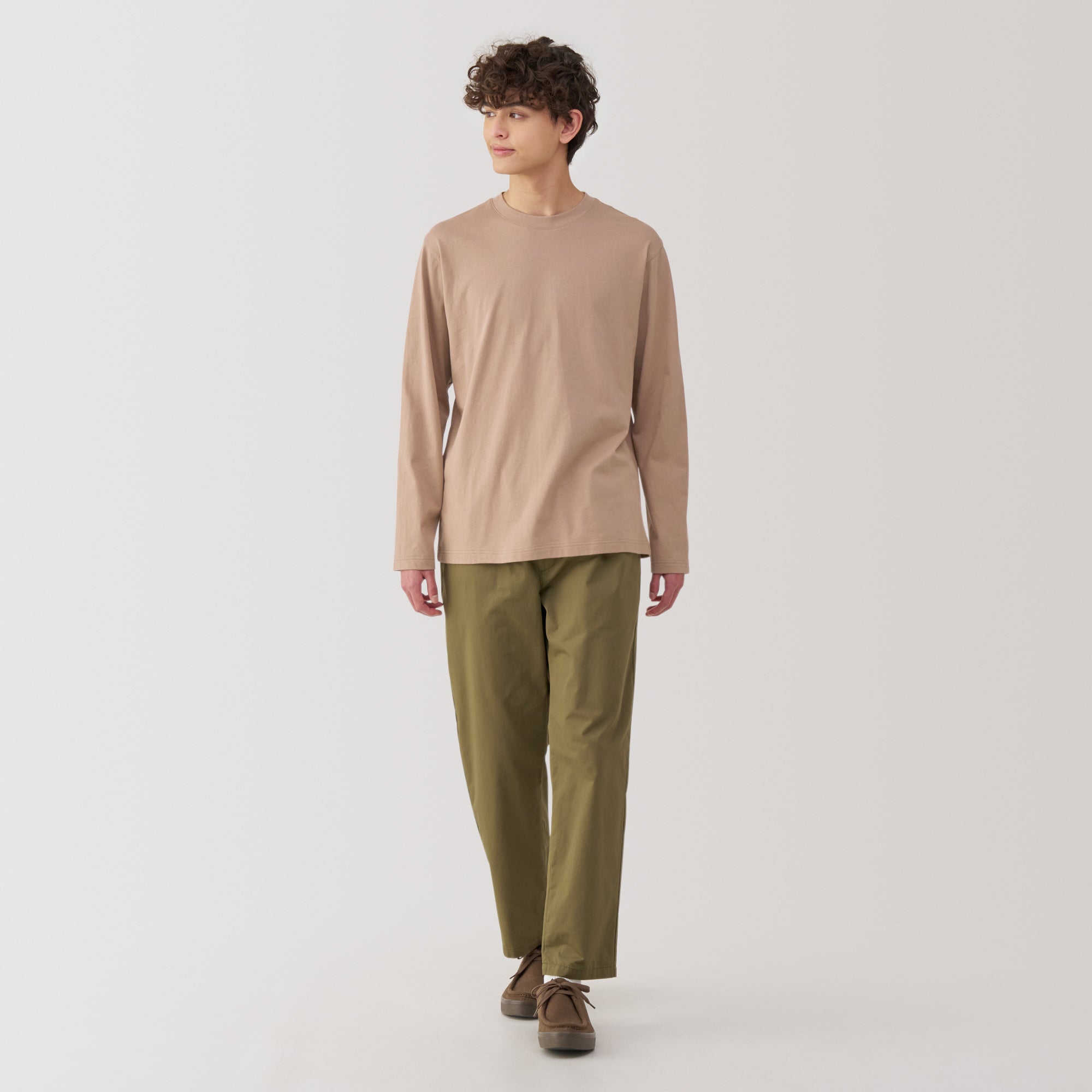 Men's Washed Jersey Crew Neck Long Sleeve T-Shirt