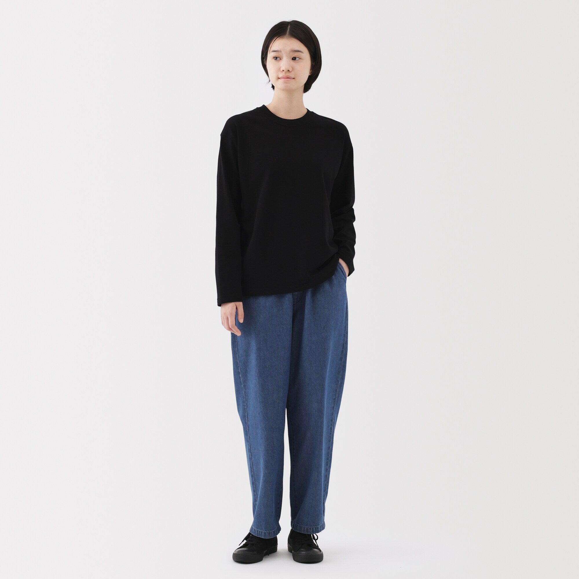 Washed Denim Easy Tapered Pants