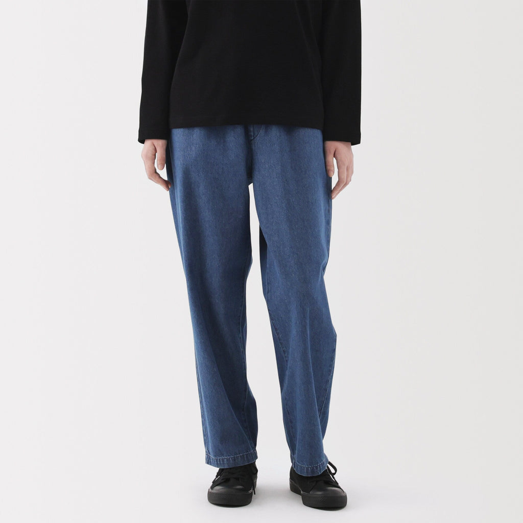 Washed Denim Easy Tapered Pants
