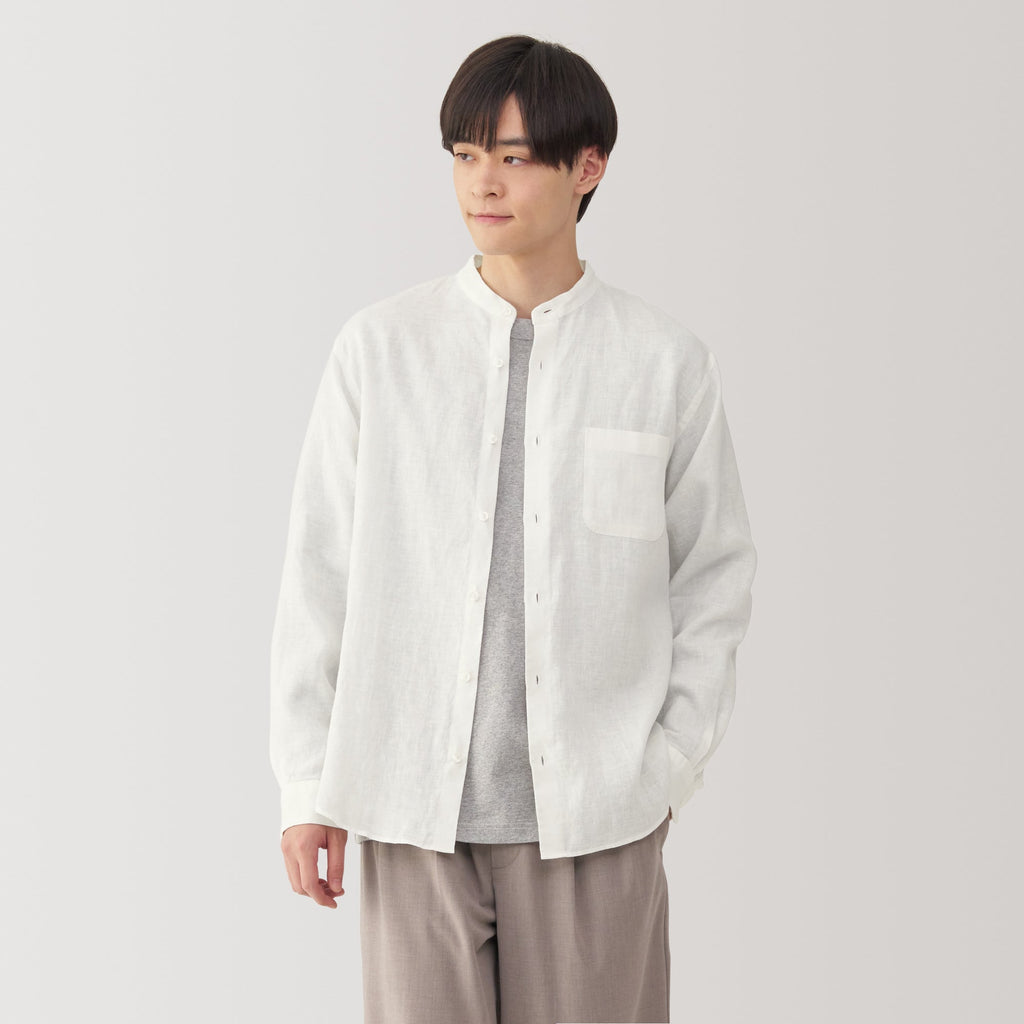 Men's Linen Stand Collar Shirt