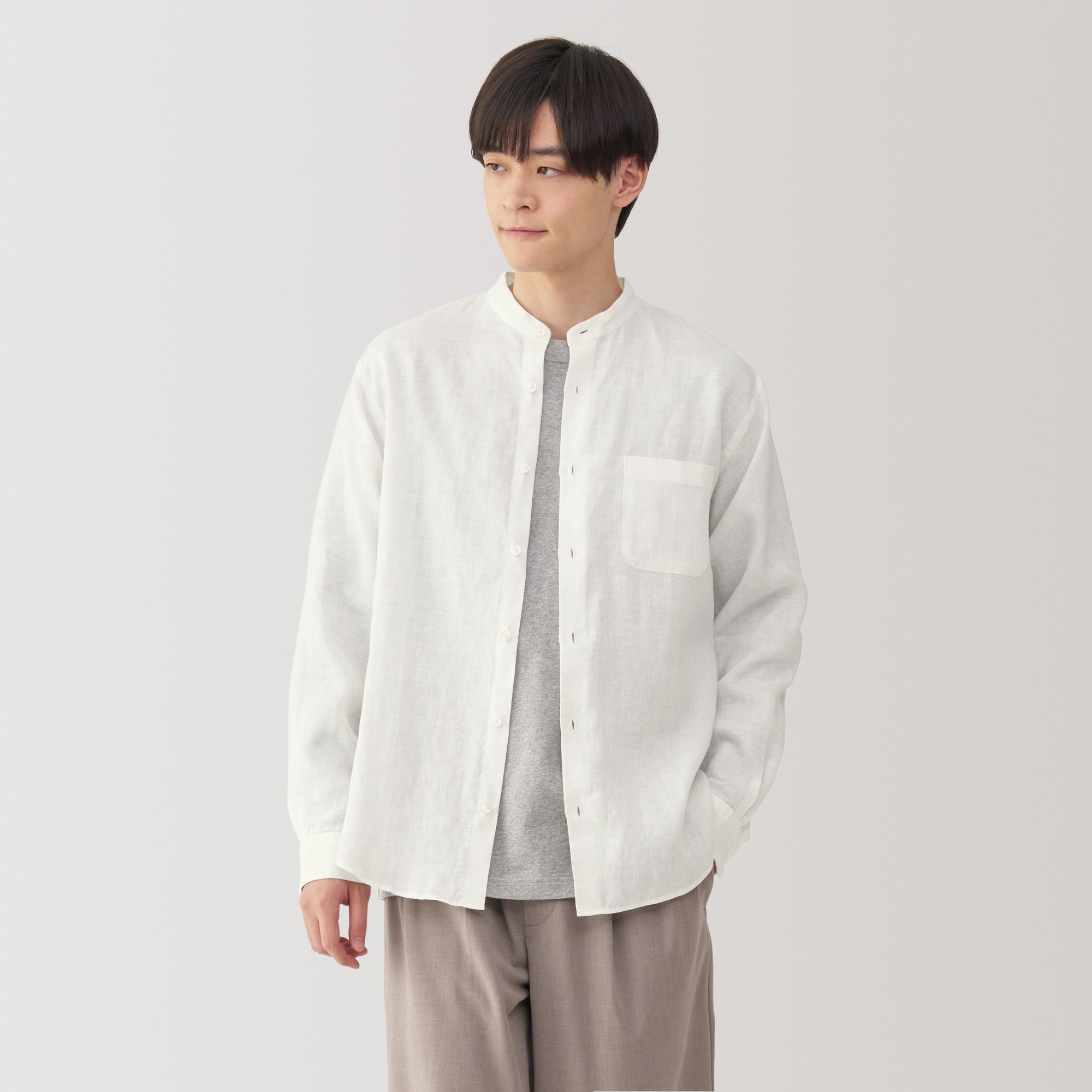 Men's Linen Stand Collar Shirt