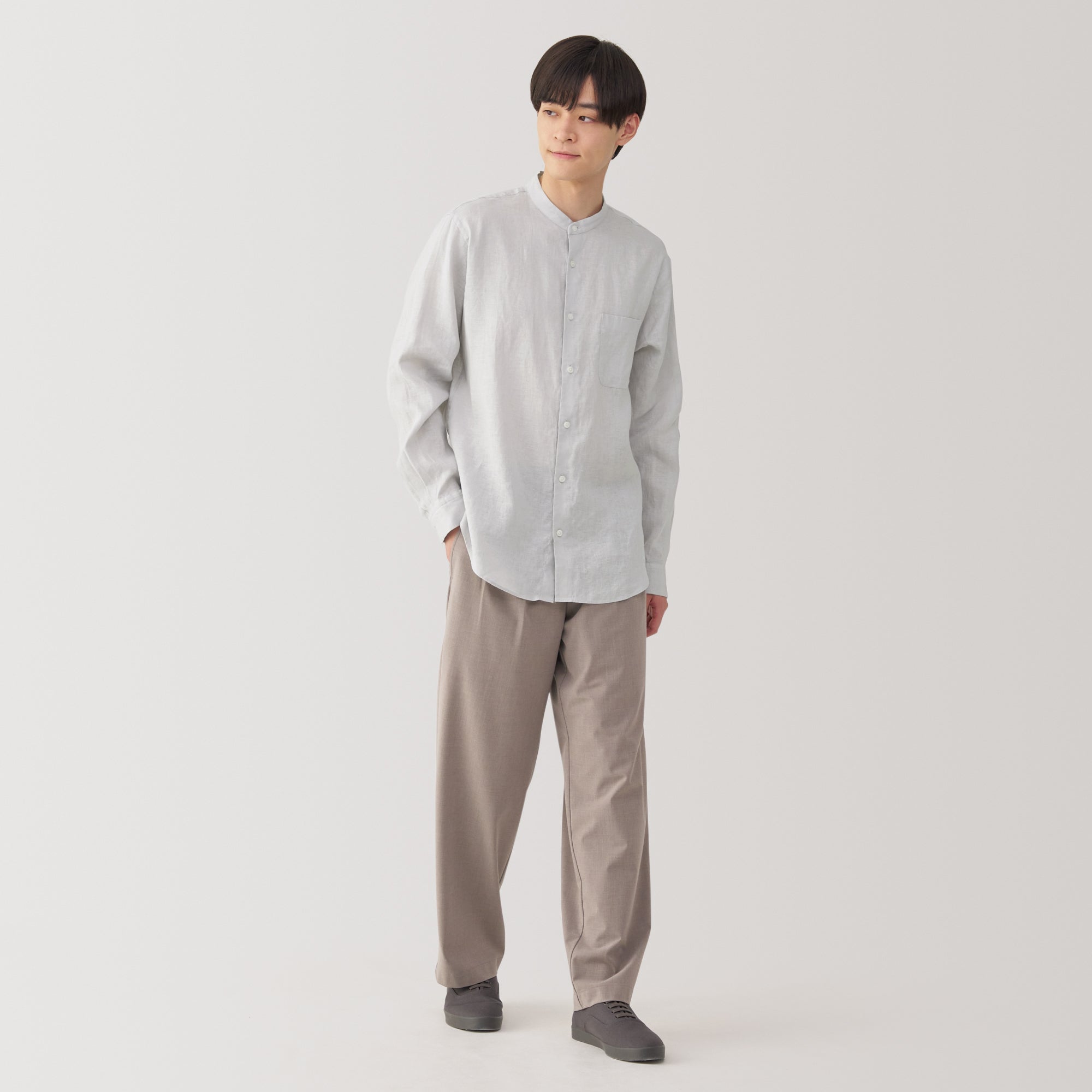 Men's Linen Stand Collar Shirt