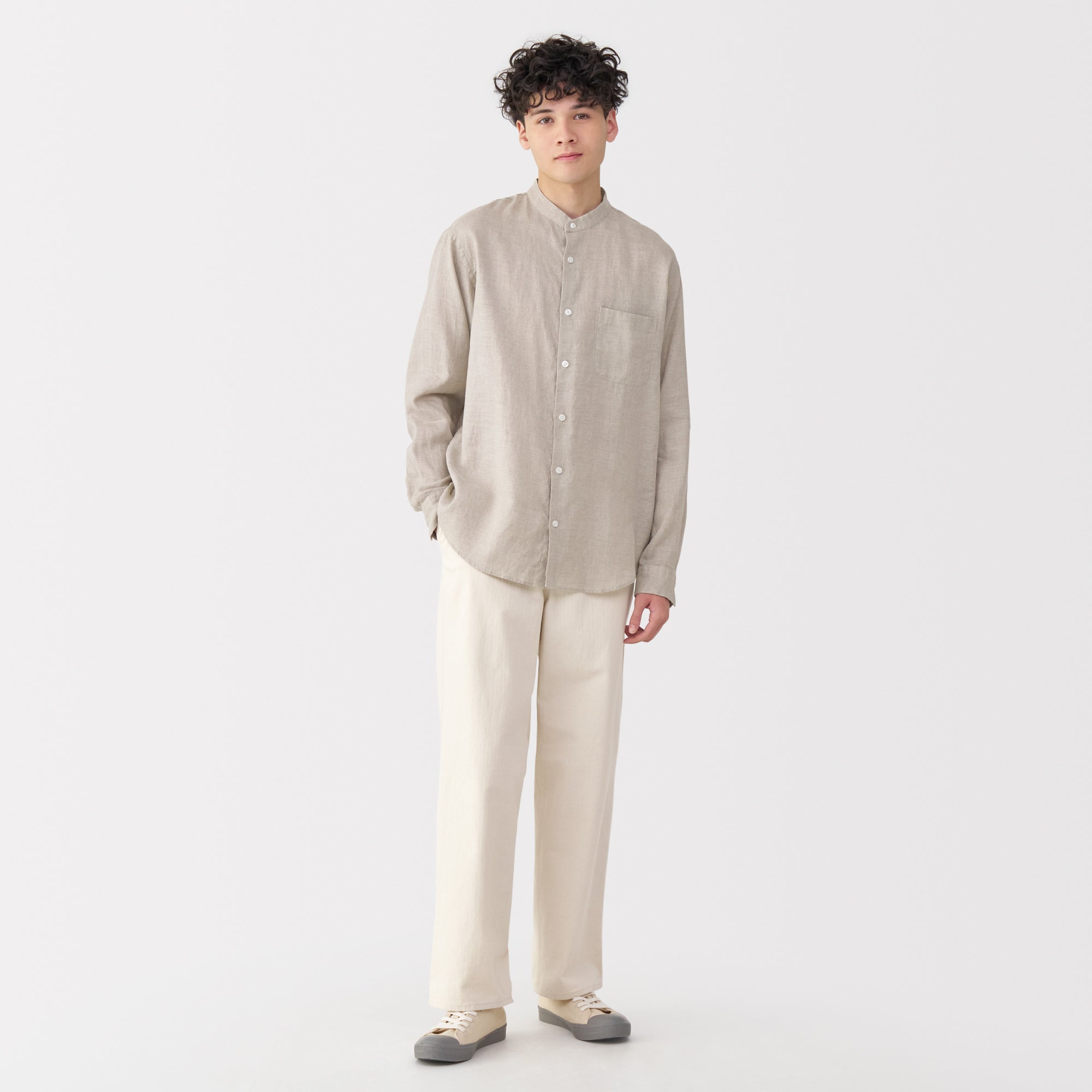 Men's Linen Stand Collar Shirt