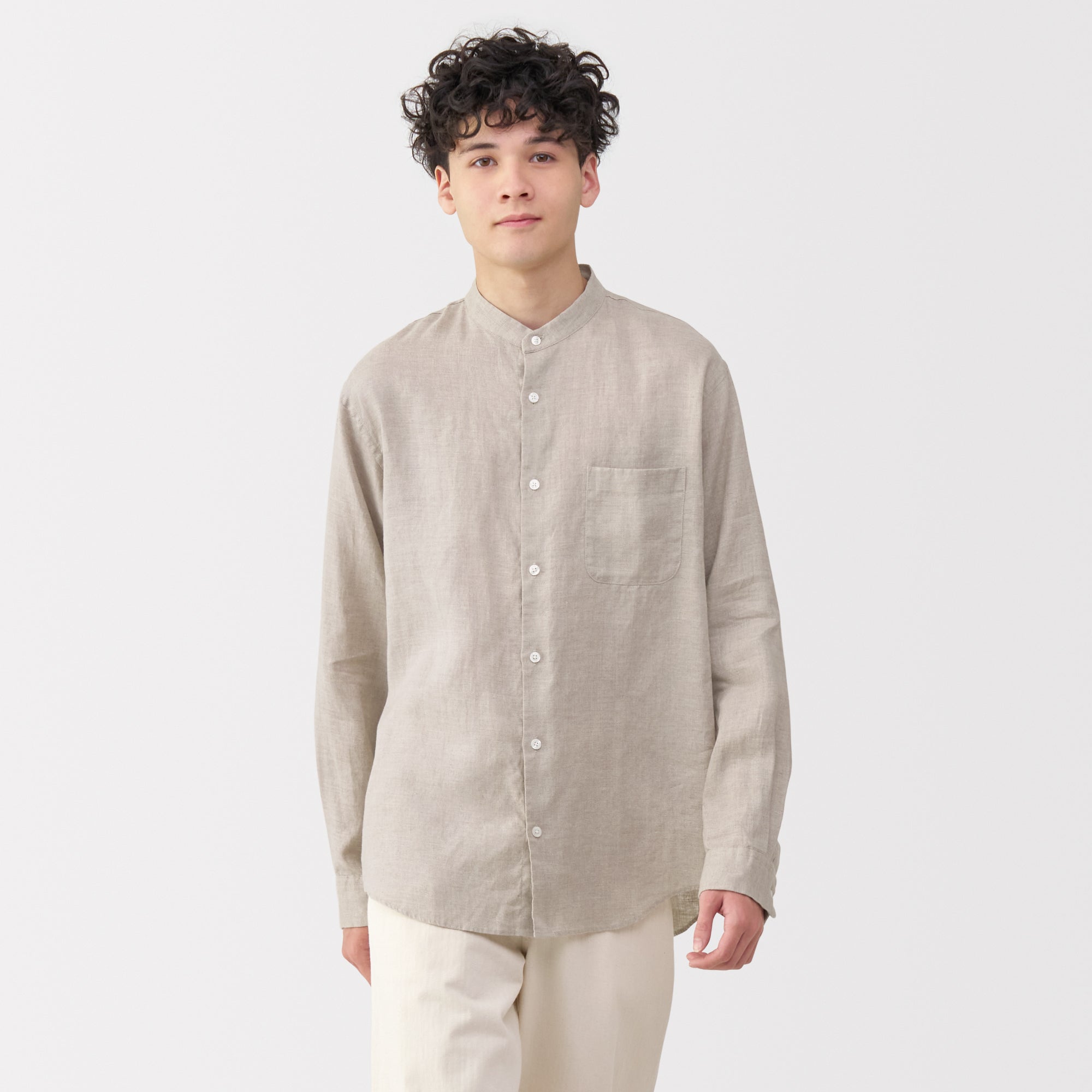 Men's Linen Stand Collar Shirt