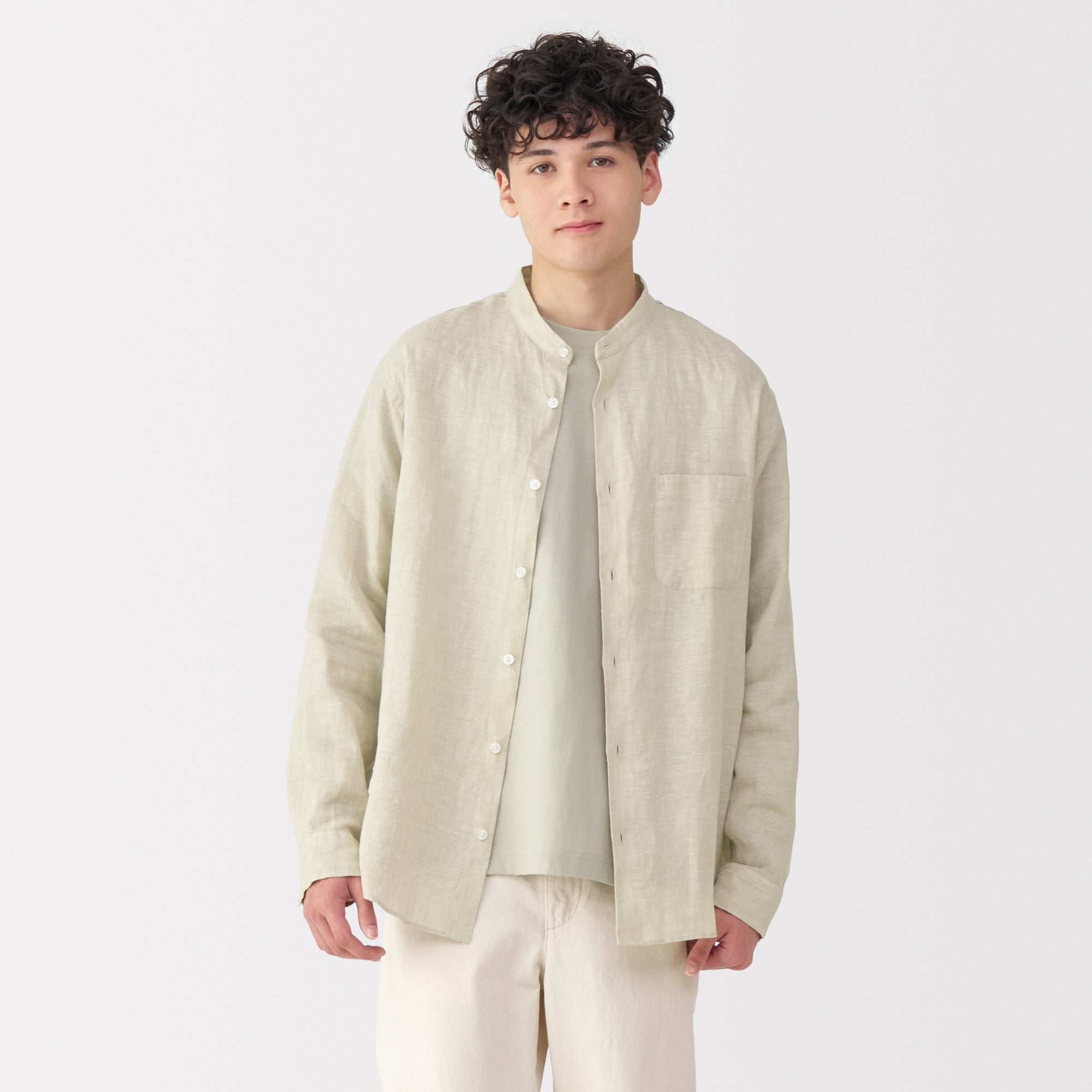 Men's Linen Stand Collar Shirt