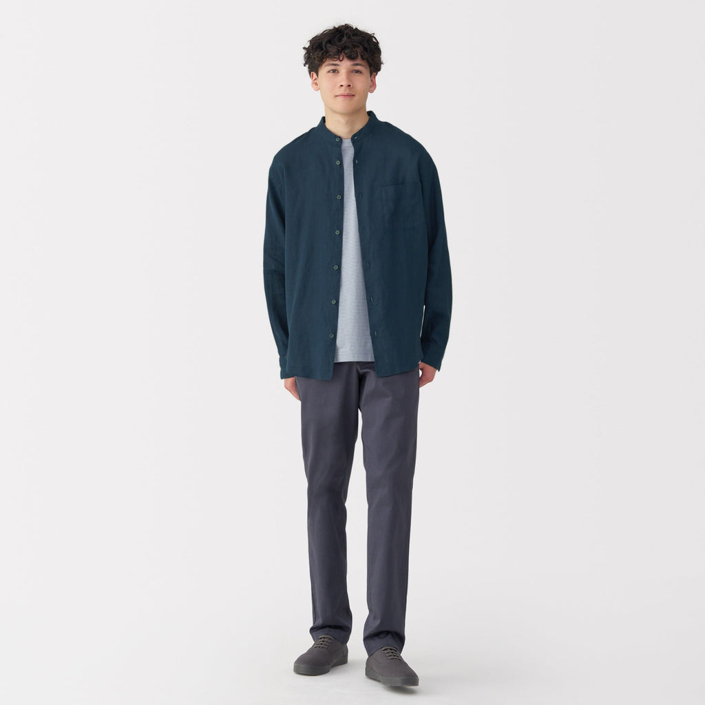 Men's Linen Stand Collar Shirt