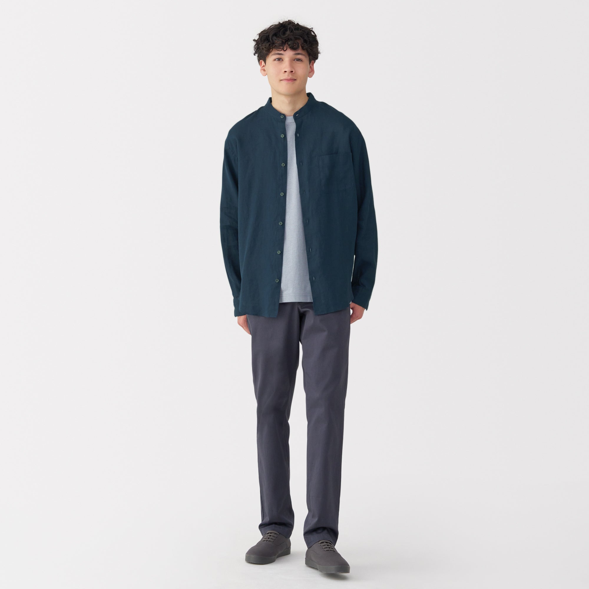 Men's Linen Stand Collar Shirt