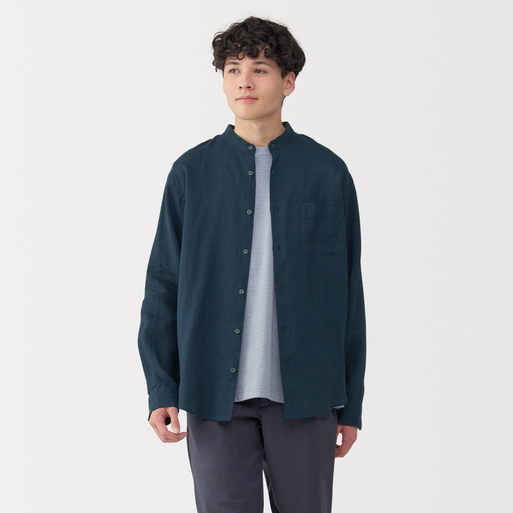 Men's Linen Stand Collar Shirt