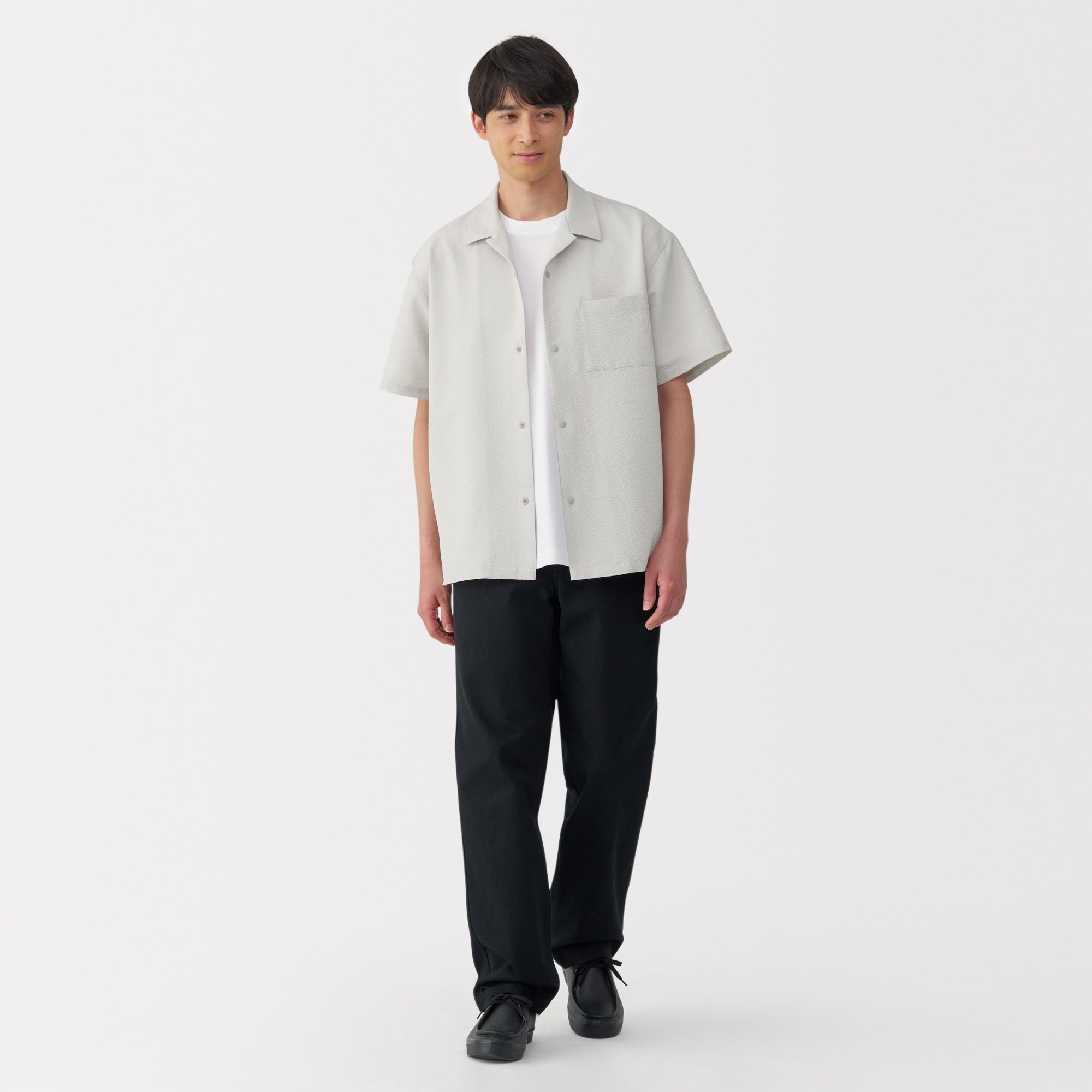 Men's Breathable Seersucker Open Collar Shirt