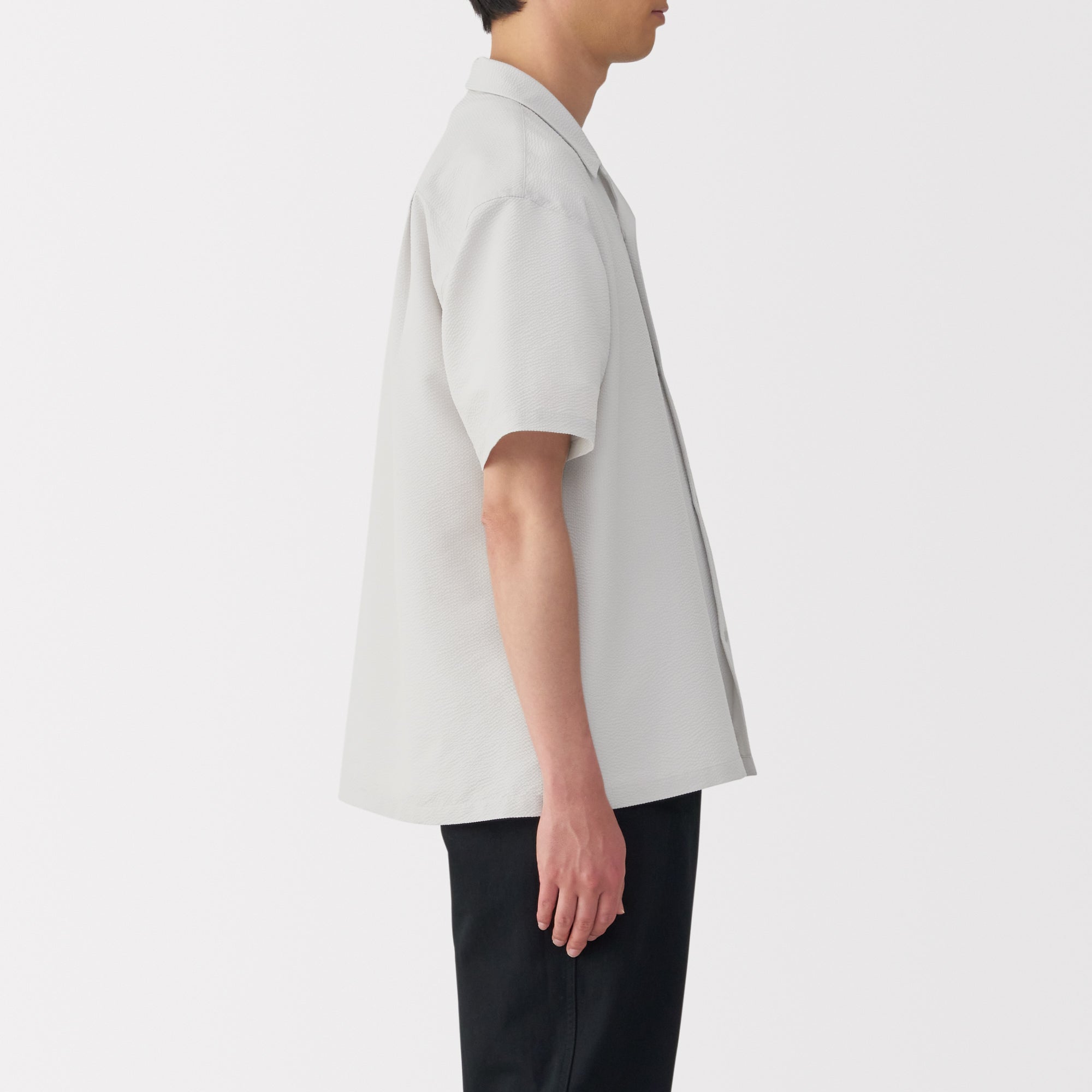Men's Breathable Seersucker Open Collar Shirt